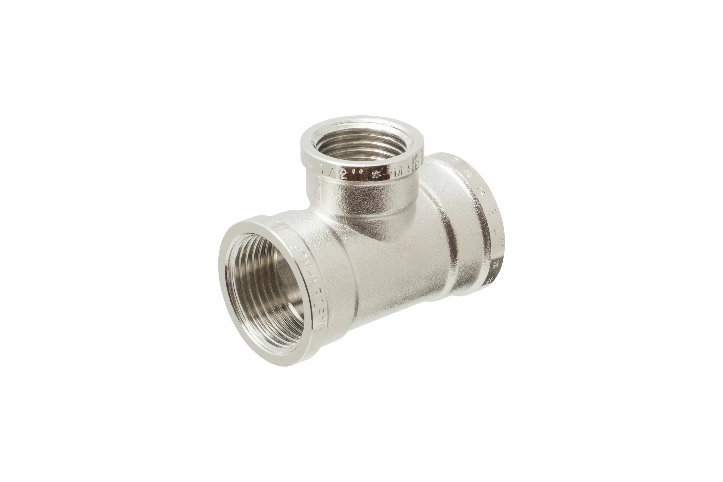 Тройник сантехнический переходной MPF 3/4" х 1/2" х 3/4" латунный никелированный внутренняя резьба ИС.072234