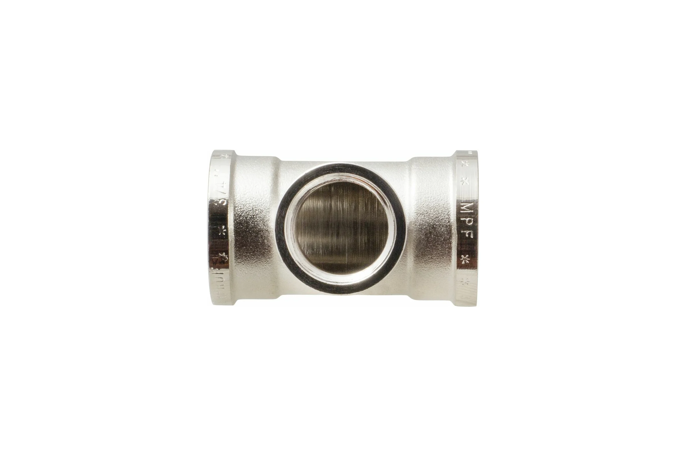 Тройник сантехнический переходной MPF 3/4" х 1/2" х 3/4" латунный никелированный внутренняя резьба ИС.072234