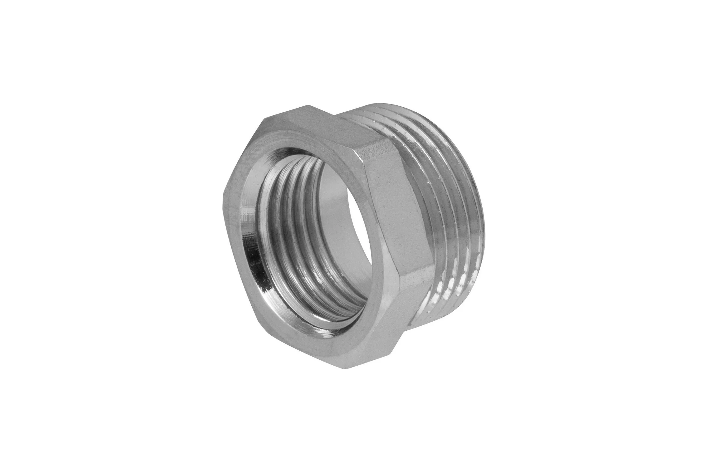 Футорка 1/2" на 3/4" сантехническая MPF переходник латунная никелированная наружная-внутренняя резьба ИС.072204