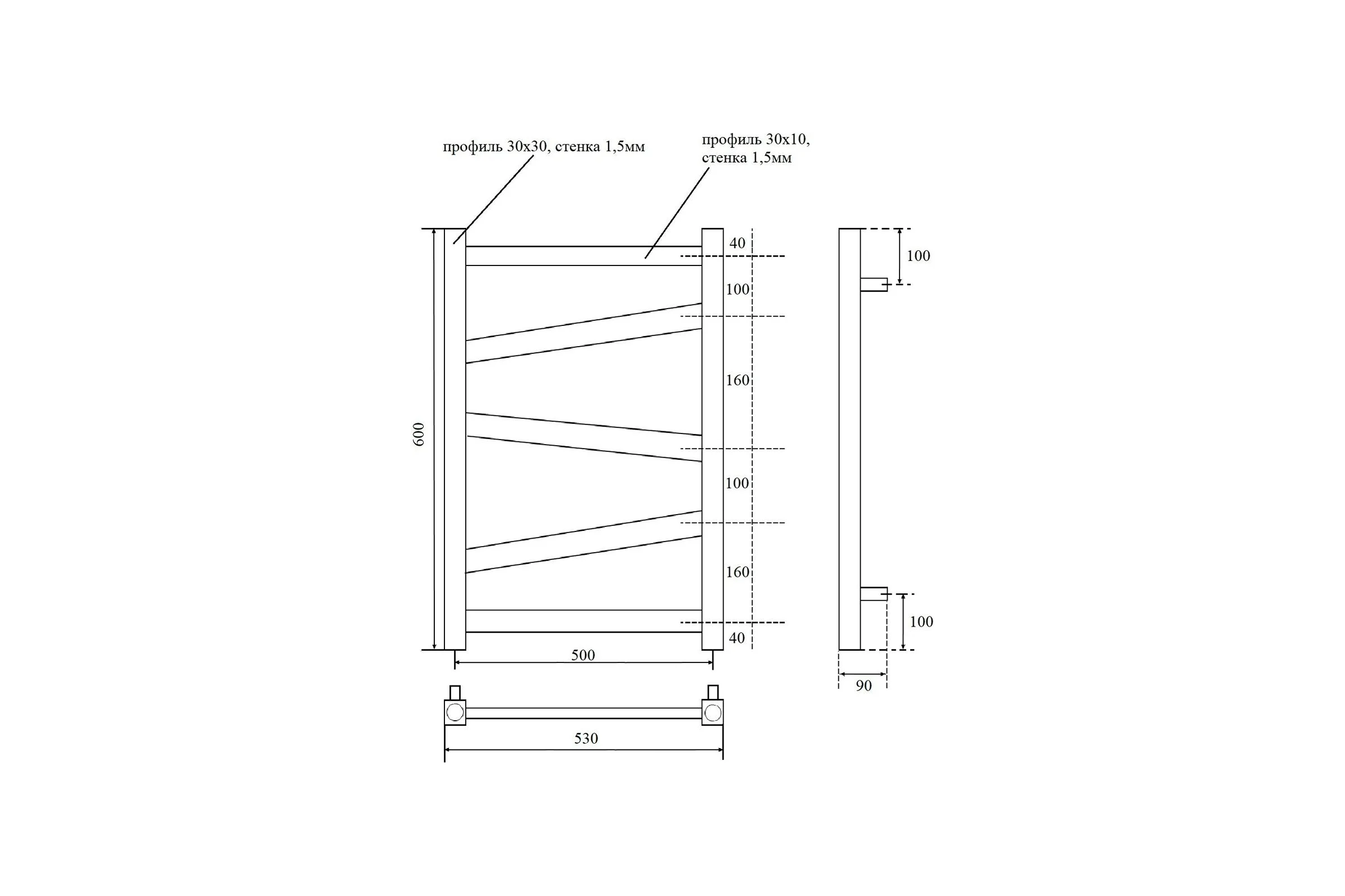 Водяной полотенцесушитель Point феникс п5 500x600, черный PN15156B