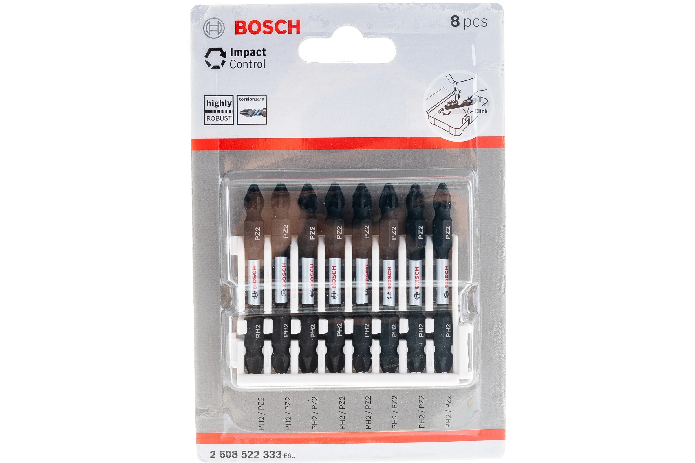 Биты двусторонние ударные Impact Control (PH2/PZ2; 65 мм) 8 шт. Bosch 2608522333