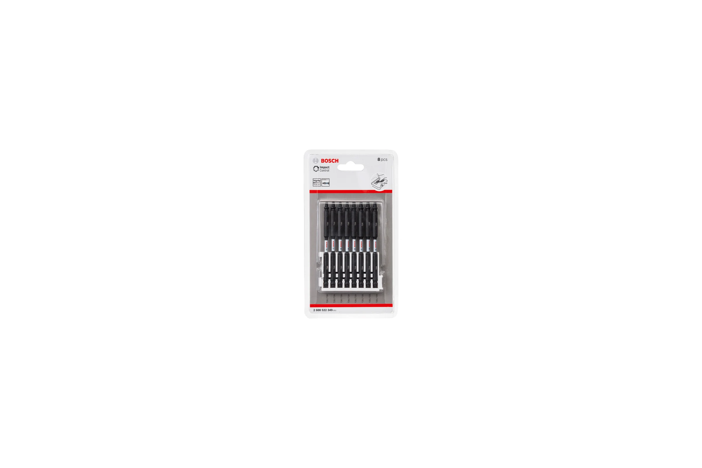 Набор двусторонних ударных бит Impact Control (T20; T25; 110 мм; 8 шт.) Bosch 2608522349