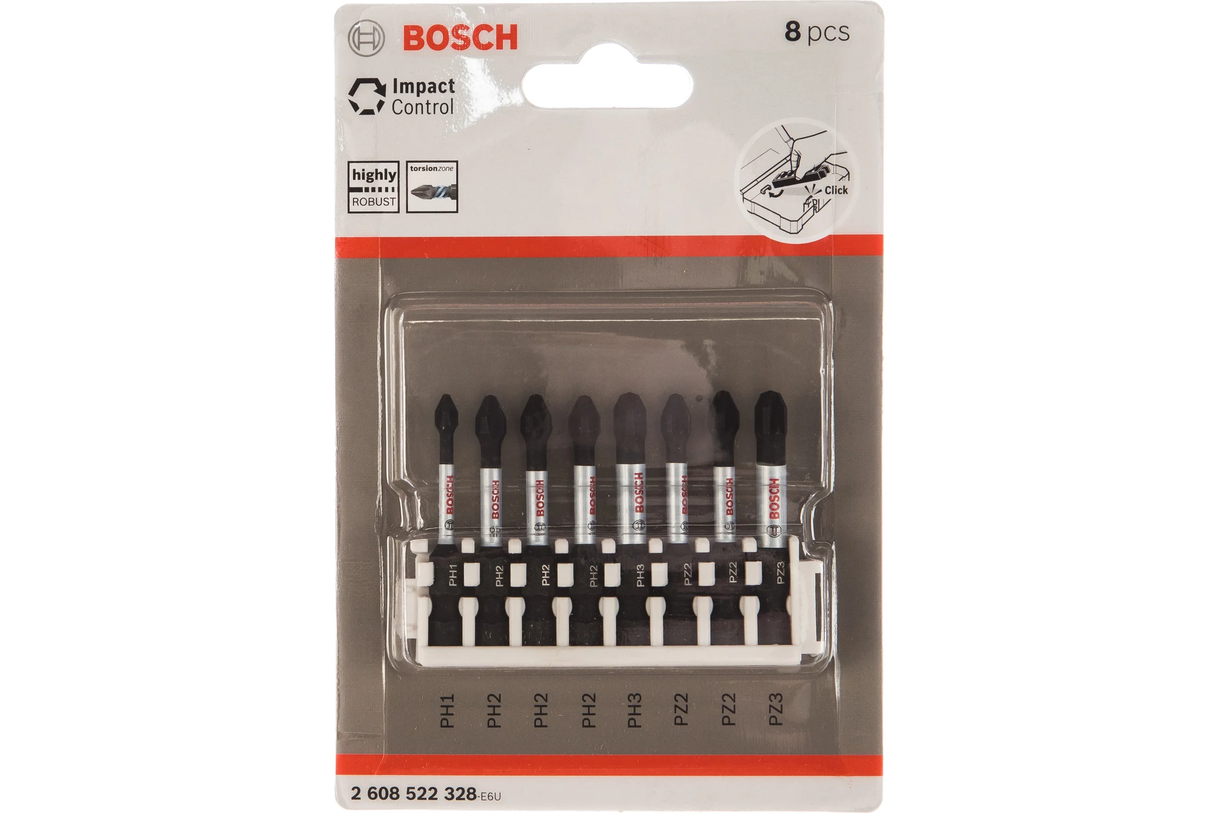 Набор ударных бит Impact Control (PH1, PH2, PH3, PZ2, PZ3; 50 мм) 8 шт. Bosch 2608522328