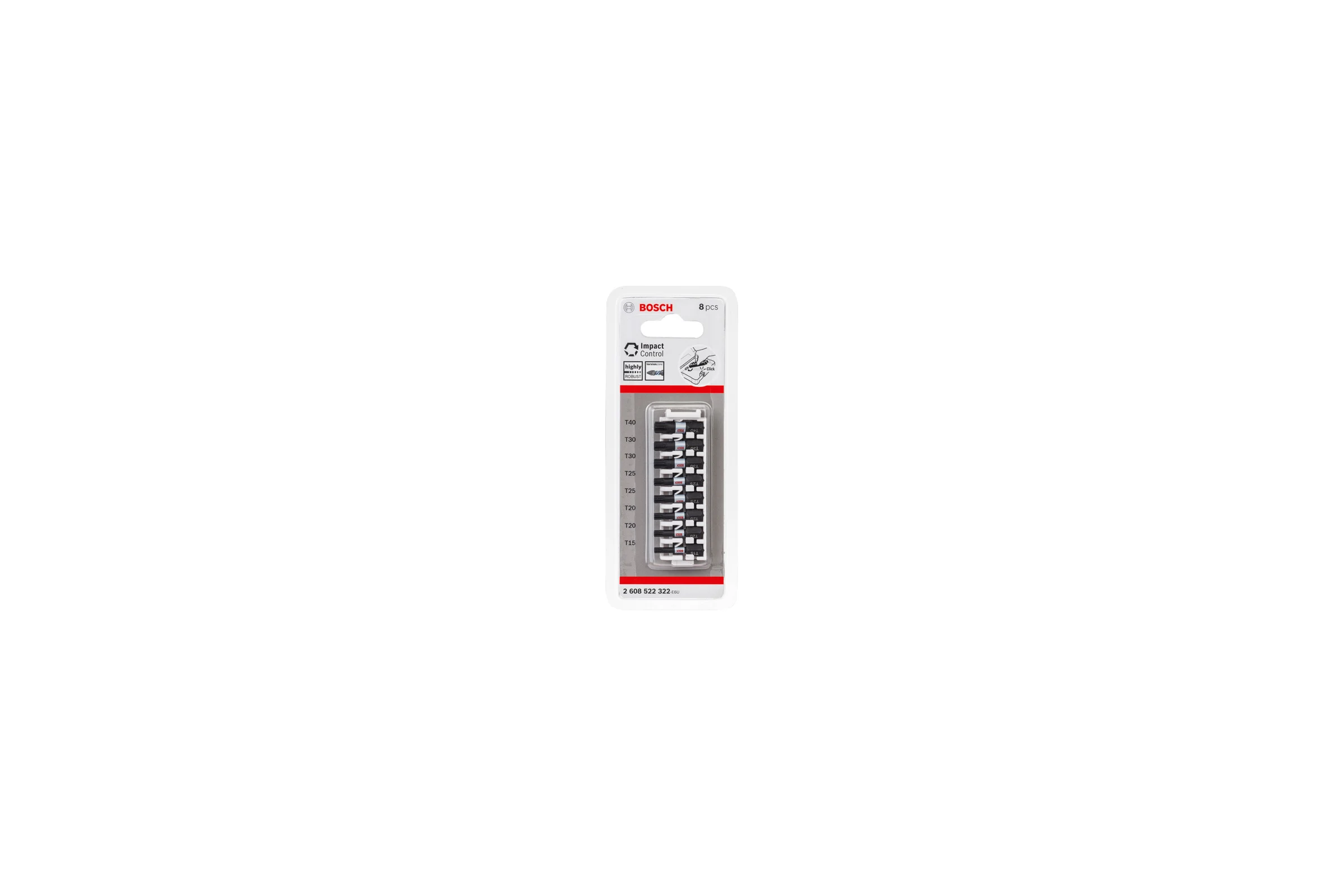 Набор ударных бит Impact Control (T15, T20, T25, T30, T40; 25 мм; 8 шт.) Bosch 2608522322