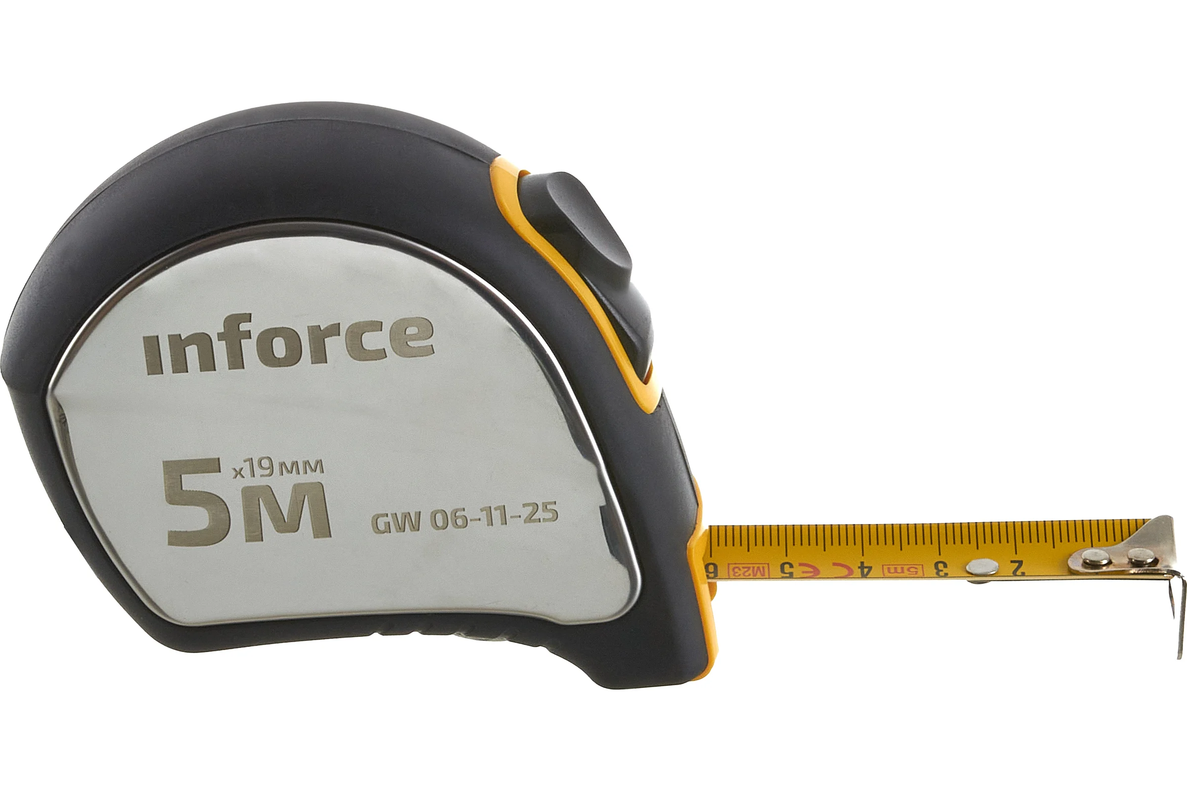 Рулетка в корпусе из нержавеющей стали с автостопом 5x19мм Inforce GW 06-11-25