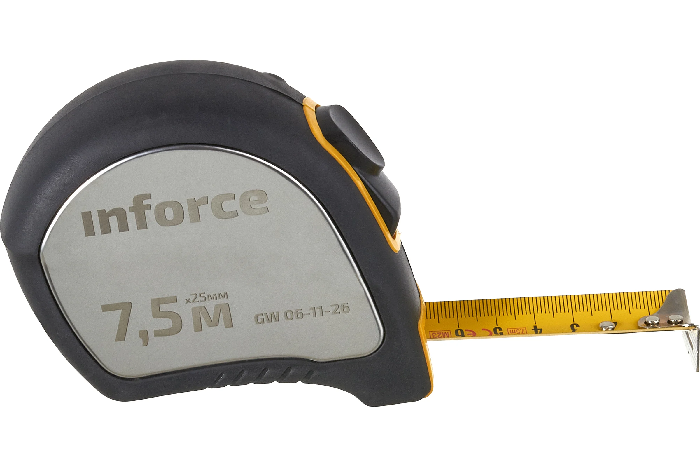 Рулетка в корпусе из нержавеющей стали с автостопом 7.5x25мм Inforce GW 06-11-26