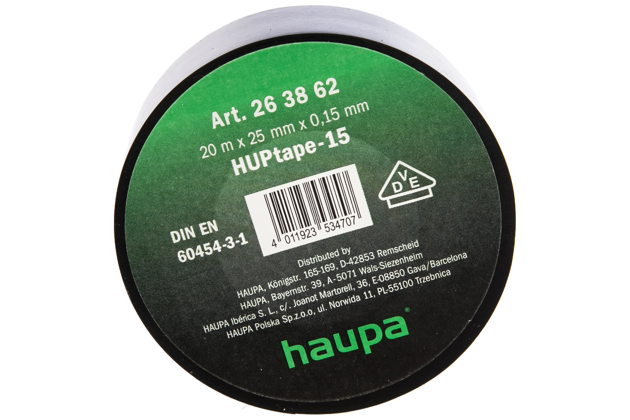Изолента HAUPA ПВХ чёрный 25 ммх20 м, d 74 мм 263862