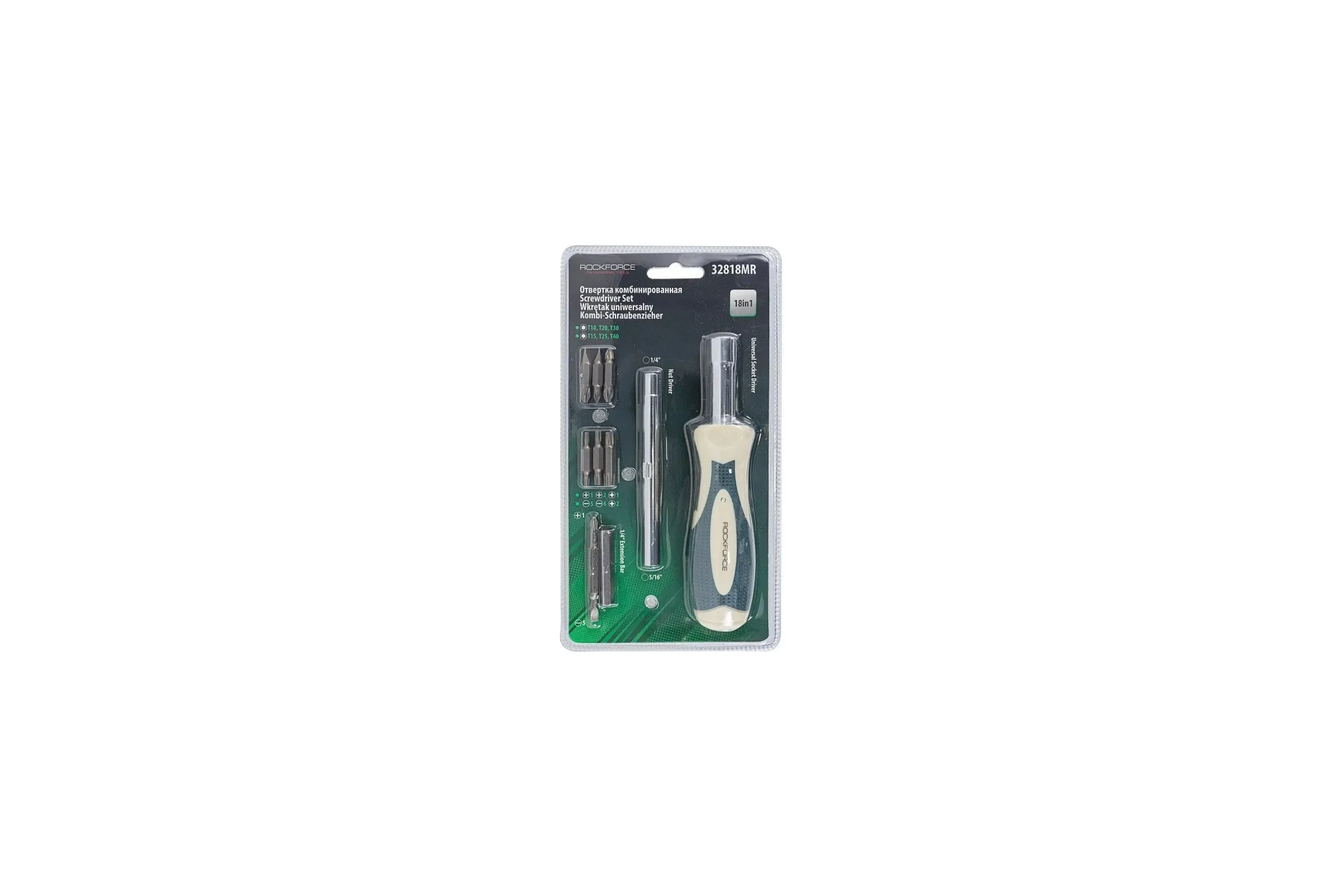 Отвертка универсальная переставная с комплектом бит 1/4" Rockforce RF-32818MR(51521)