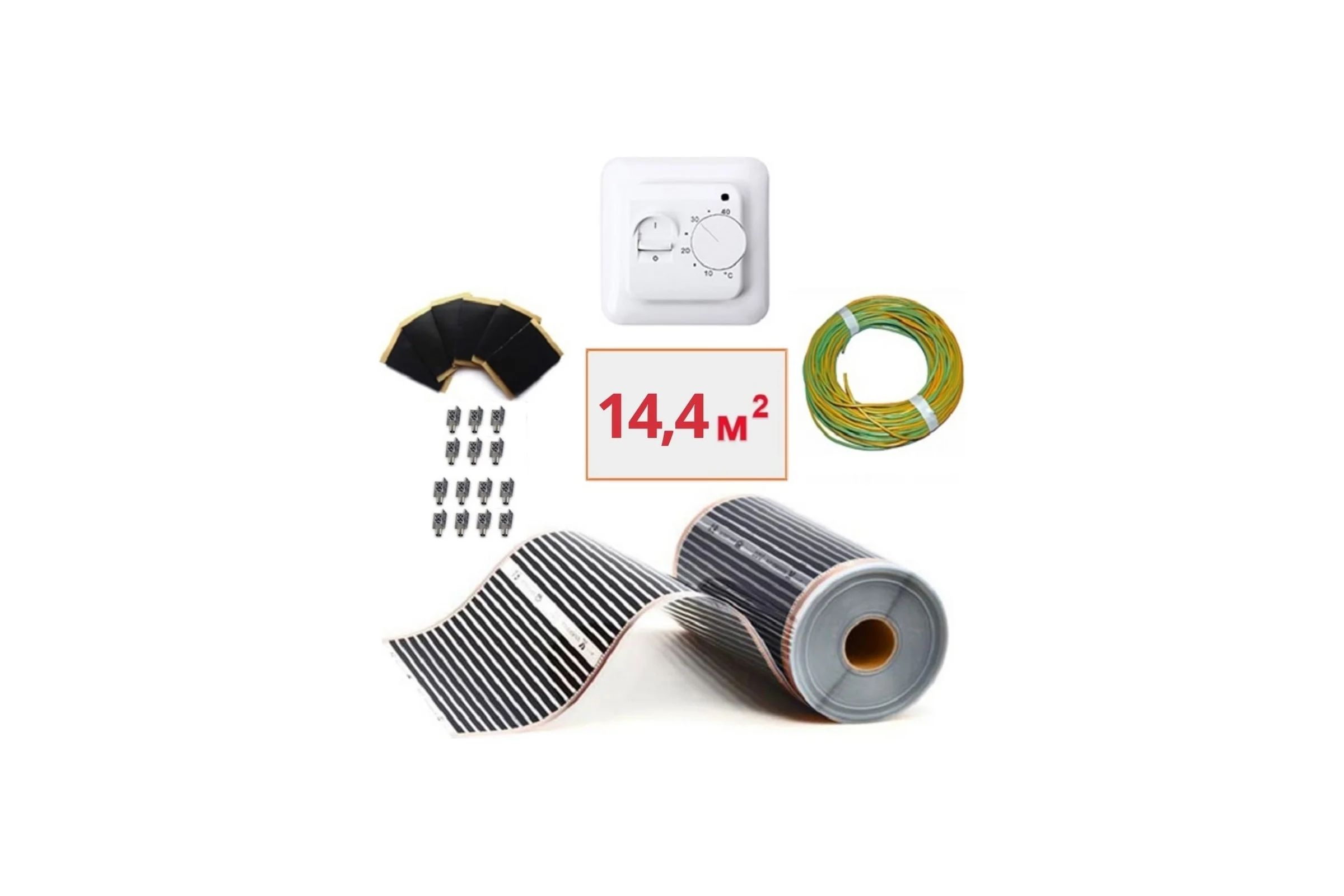Плёночный электрический тёплый пол ТеплоСофт 14.4 м2, ширина 80 см, с терморегулятором, инфракрасная плёнка 14.4 м2 плёнка80 18метров