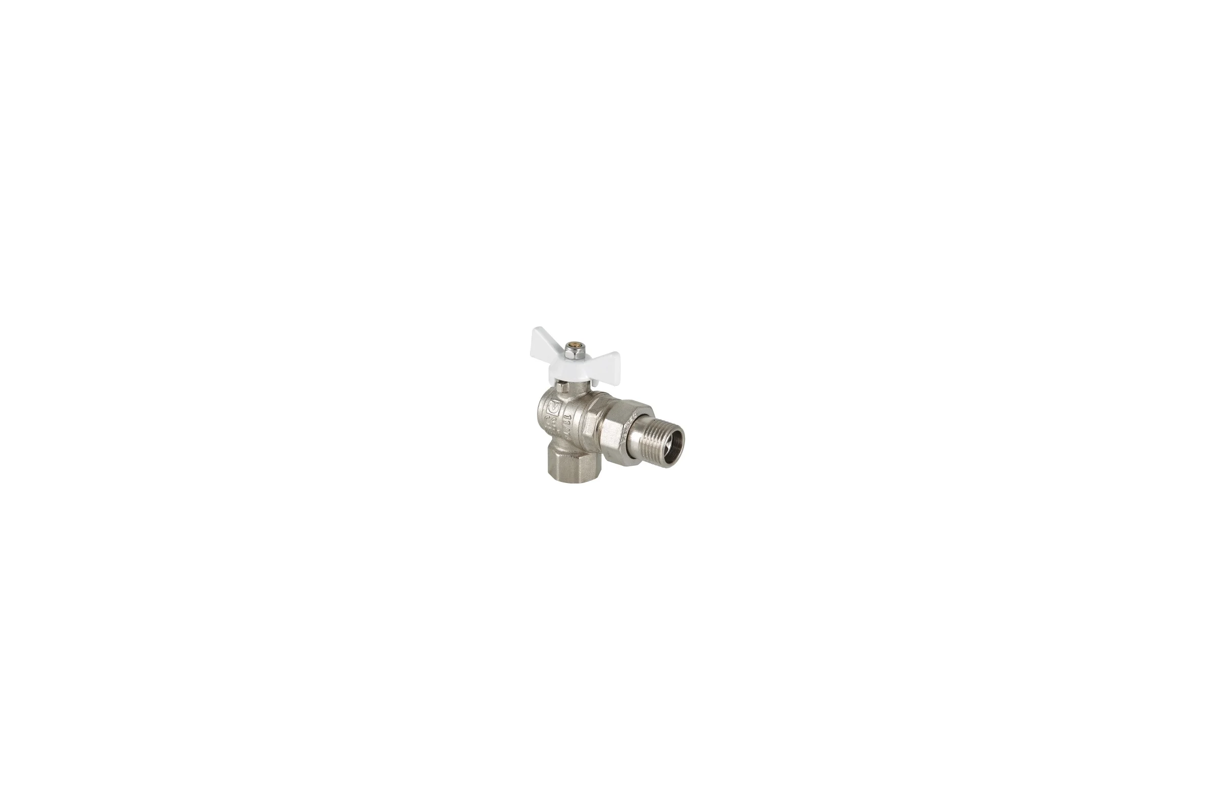 Шаровой угловой кран с полусгоном 1/2 вн.-нар. белая рукоятка Valtec BASE VT.228.NW.04