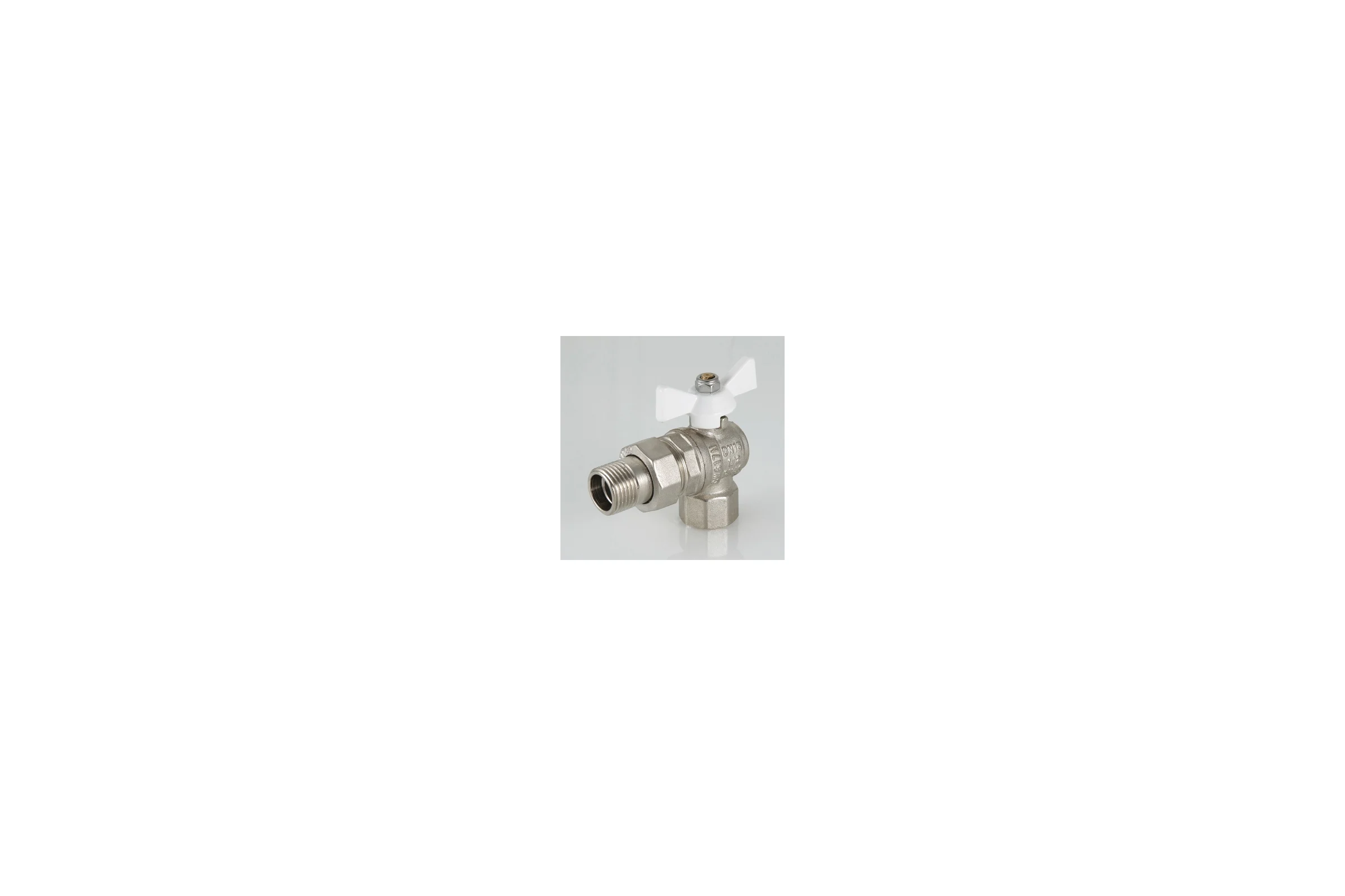 Шаровой угловой кран с полусгоном 1/2 вн.-нар. белая рукоятка Valtec BASE VT.228.NW.04