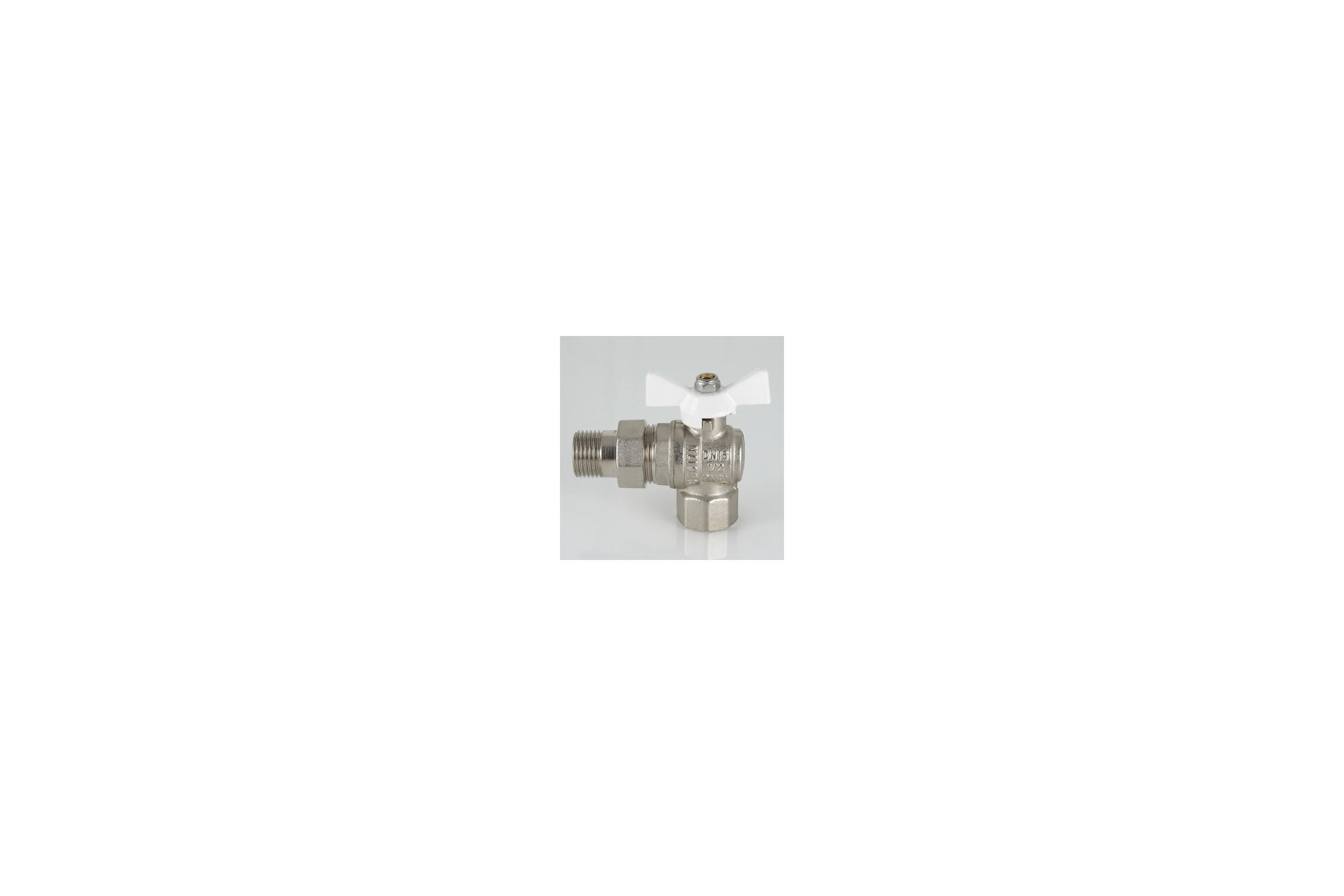 Шаровой угловой кран с полусгоном 1/2 вн.-нар. белая рукоятка Valtec BASE VT.228.NW.04