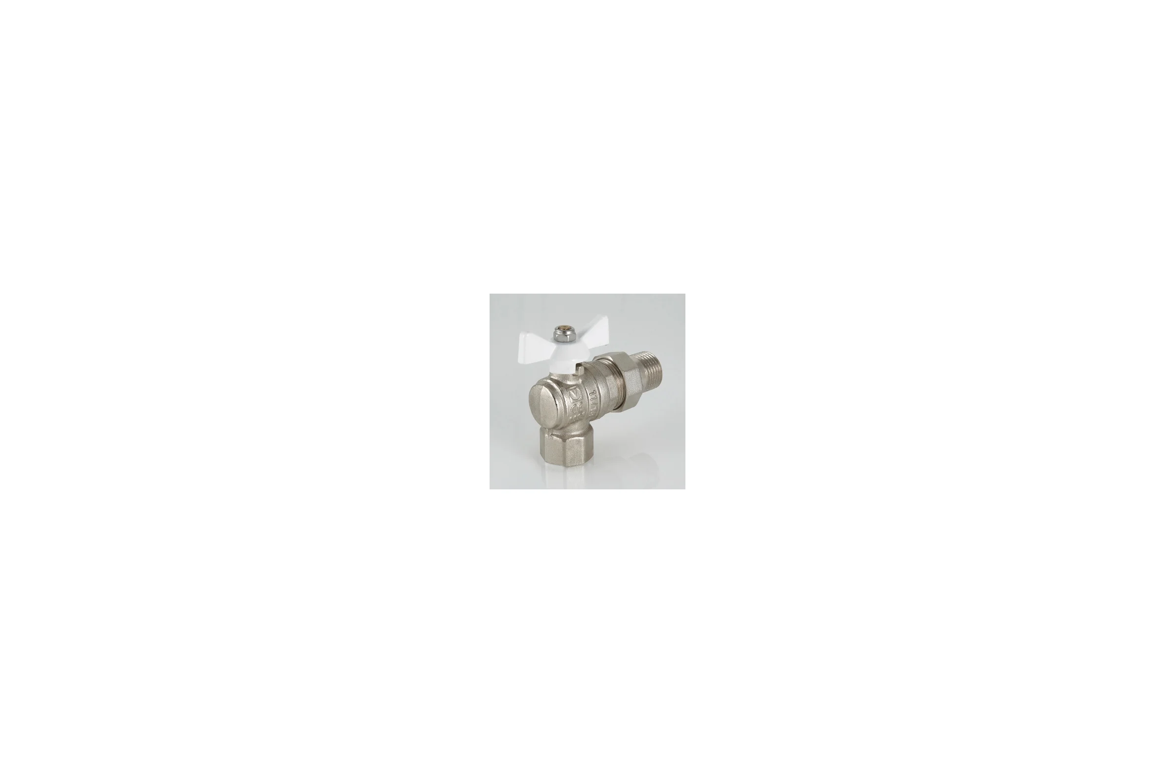 Шаровой угловой кран с полусгоном 1/2 вн.-нар. белая рукоятка Valtec BASE VT.228.NW.04