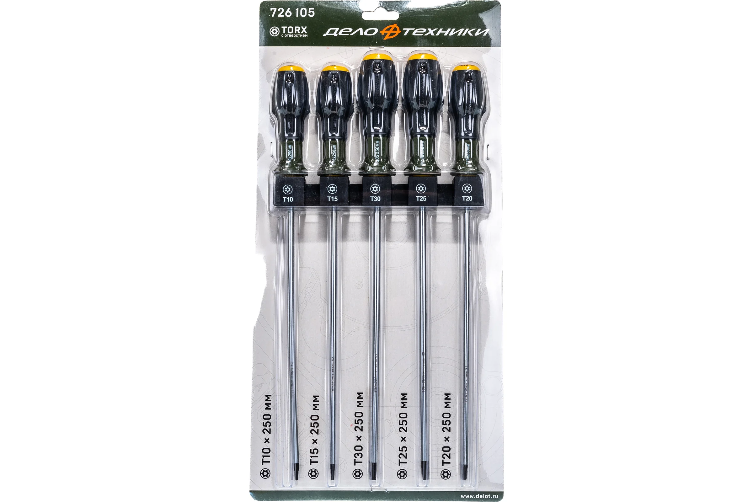 Набор отверток Дело Техники TORX с отверстием, длина 250 мм, 5шт. 726105