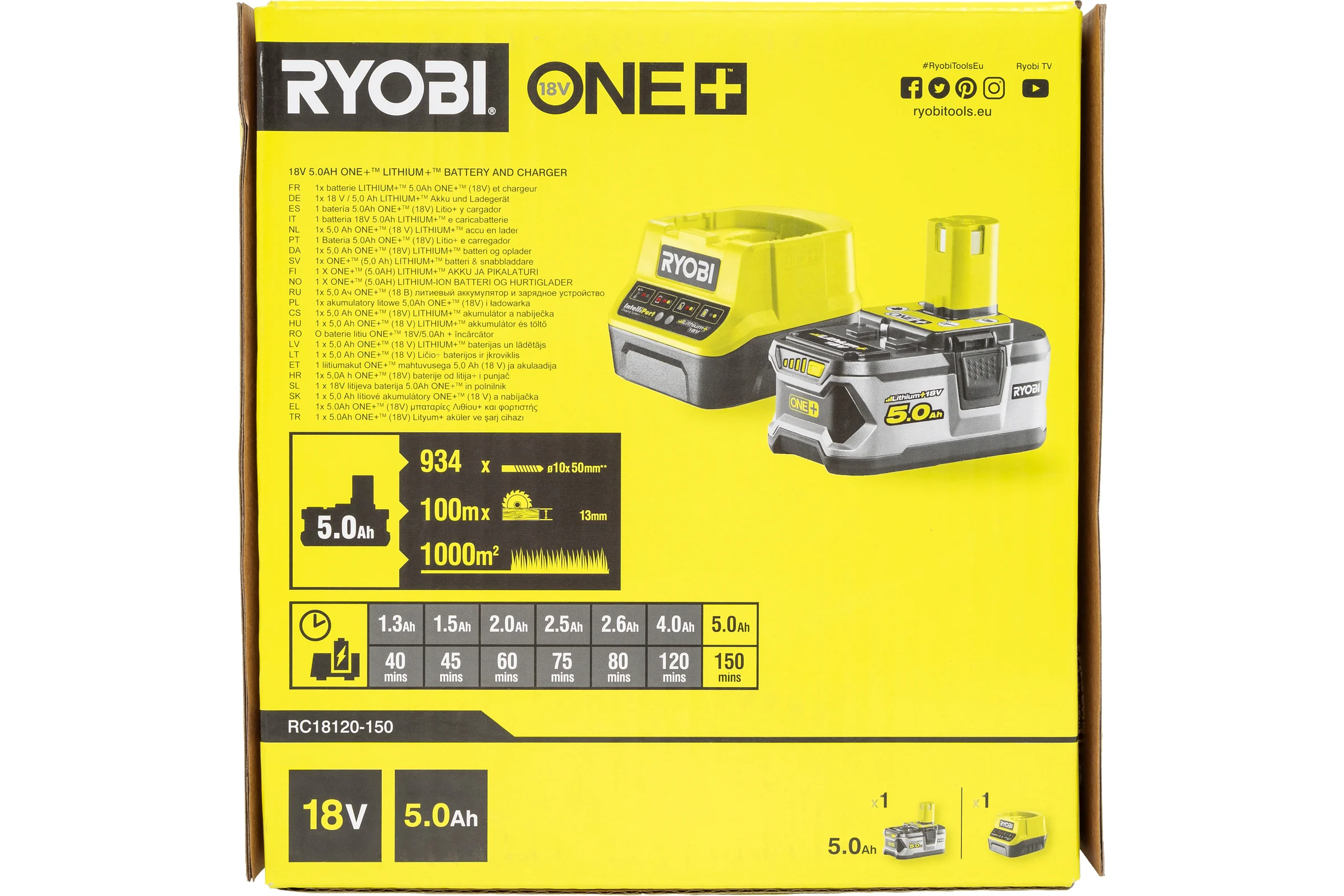 Набор Ryobi ONE+ RC18120-150 5133003366 аккумулятор (18 В; 5.0 А*ч; Li-Ion) и зарядное устройство RC18120