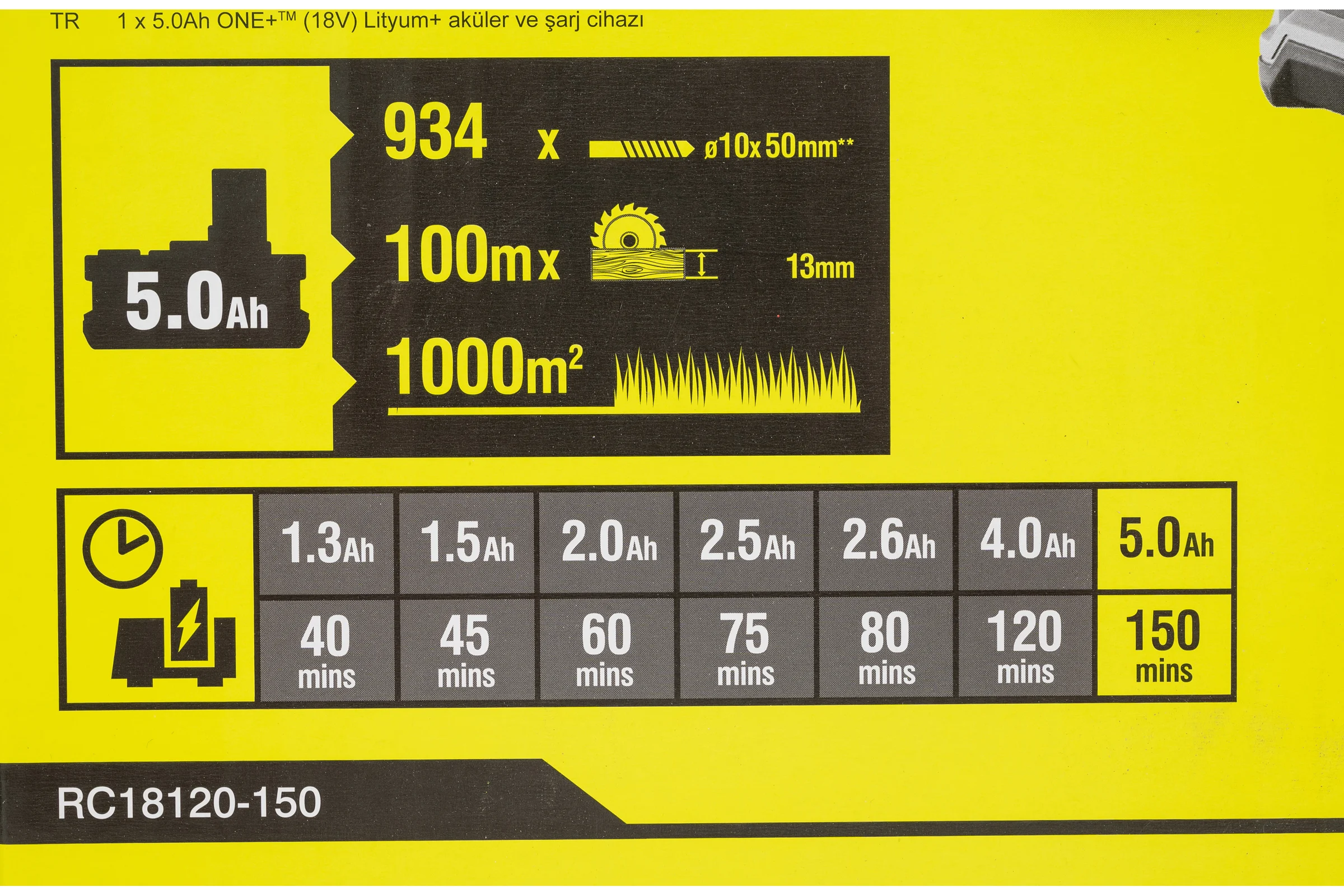 Набор Ryobi ONE+ RC18120-150 5133003366 аккумулятор (18 В; 5.0 А*ч; Li-Ion) и зарядное устройство RC18120