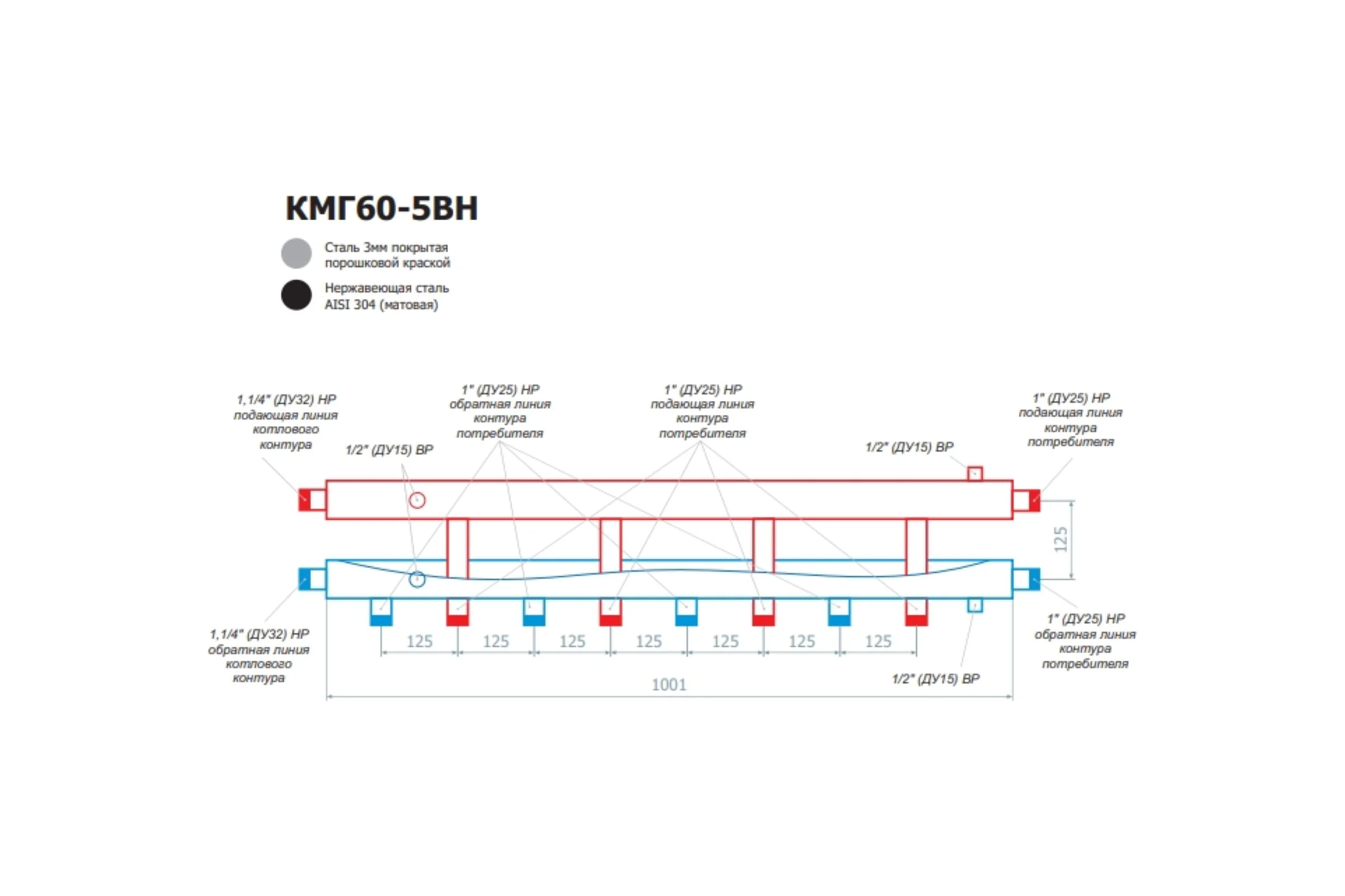 КМГ60-5ВН RISPA нерж 304 с 2-мя кронштейнами КМГ60-5ВН НЕРЖ. KMG605VNAISI