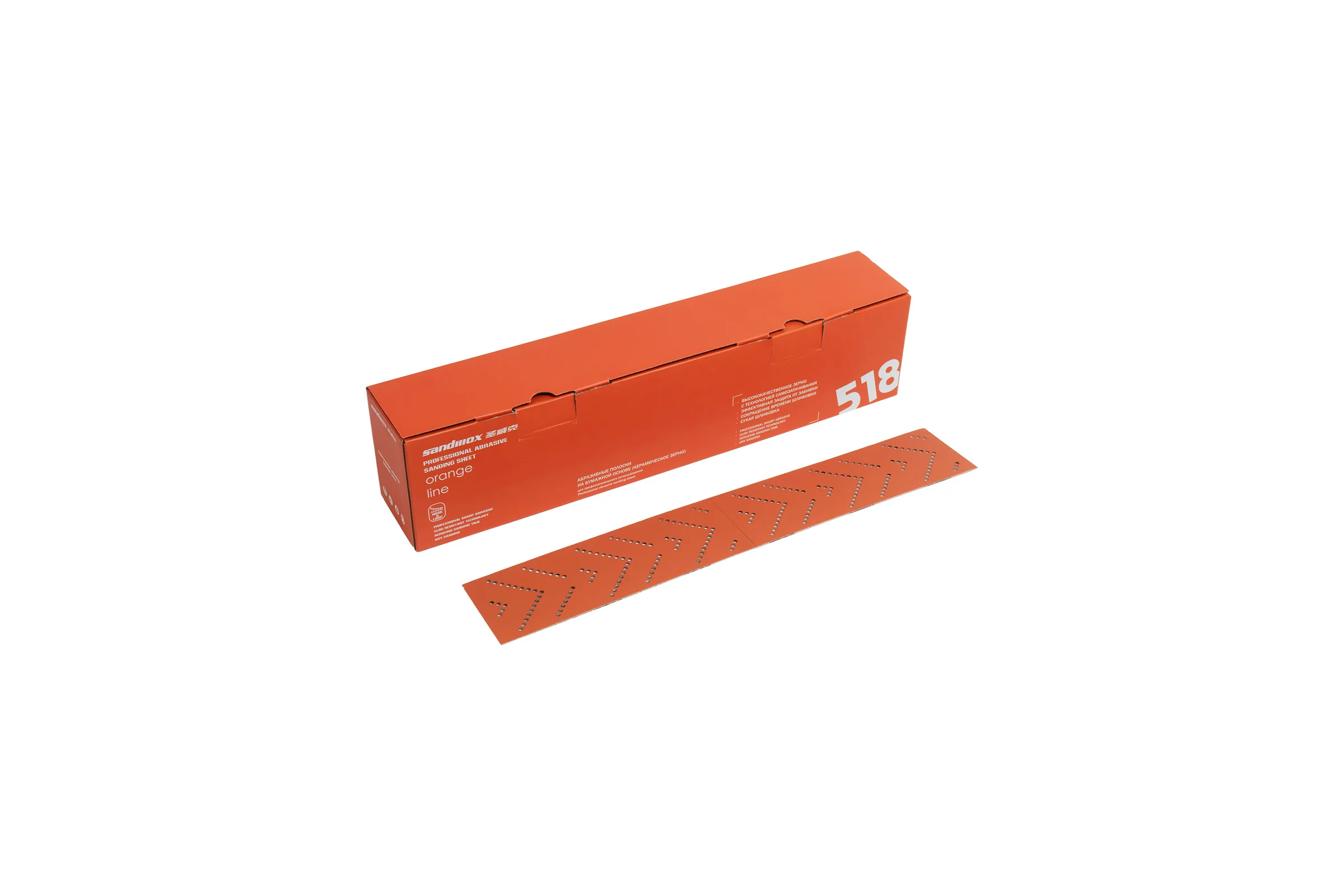 Полоски шлифовальные на пленочной основе 518 LC ORANGE CERAMIC MULTIHOLES Р180, 70x400 мм, 50 шт SANDWOX 518.70.40.180.LC