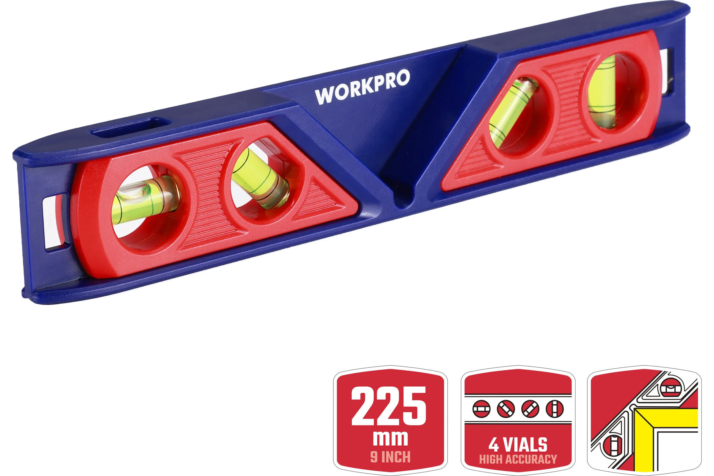 Уровень WORKPRO УРОВЕНЬ РАМЫ 225мм 4 глазка WP262028
