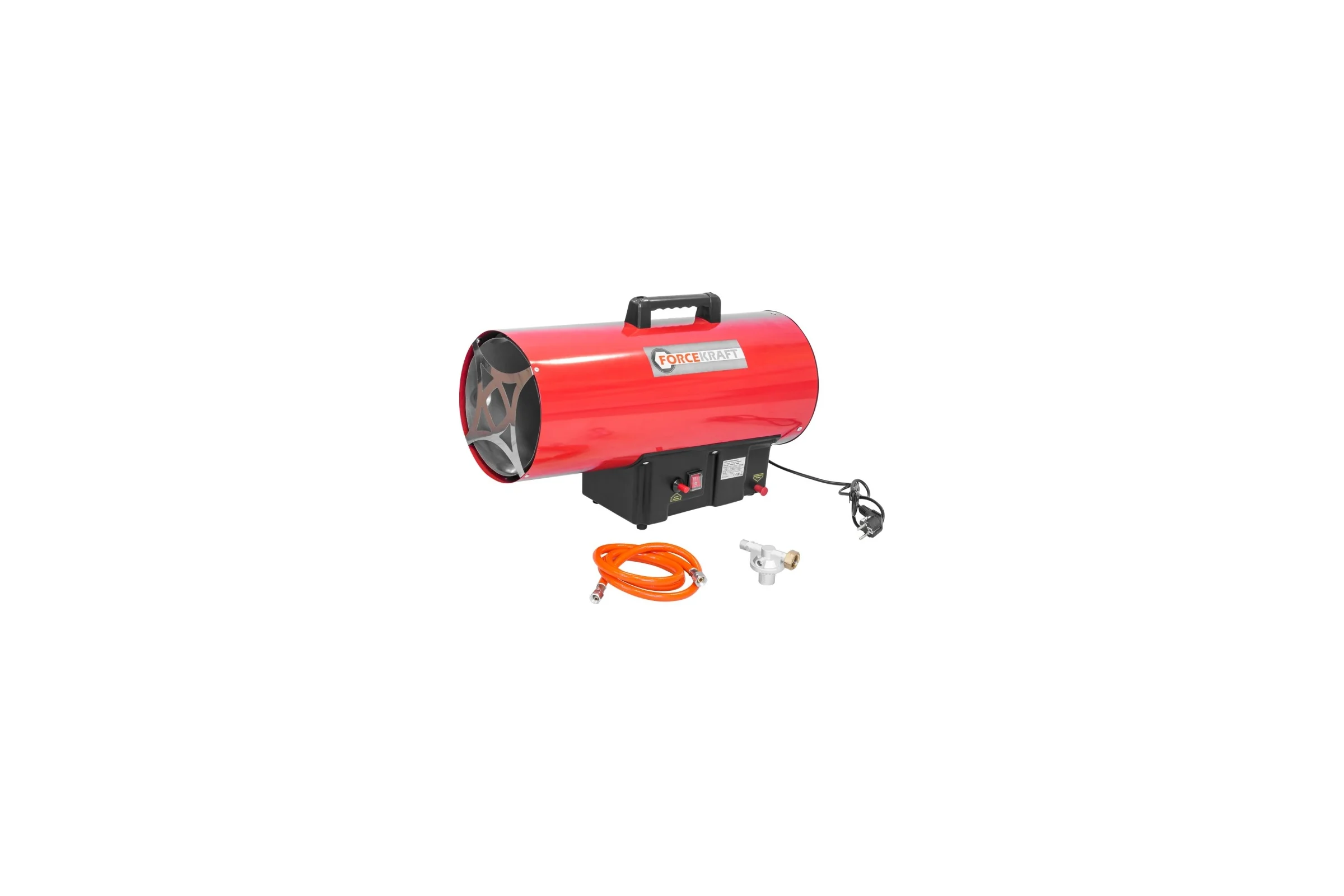 Тепловая газовая пушка FORCEKRAFT 50кВт, 220V, 1,5 bar, расход-3,63 кг/час, пр,-ть-872м3/час, площадь обогрева-290м2, пропан/газ, защита от утечки и перегрева FK-GH-50M