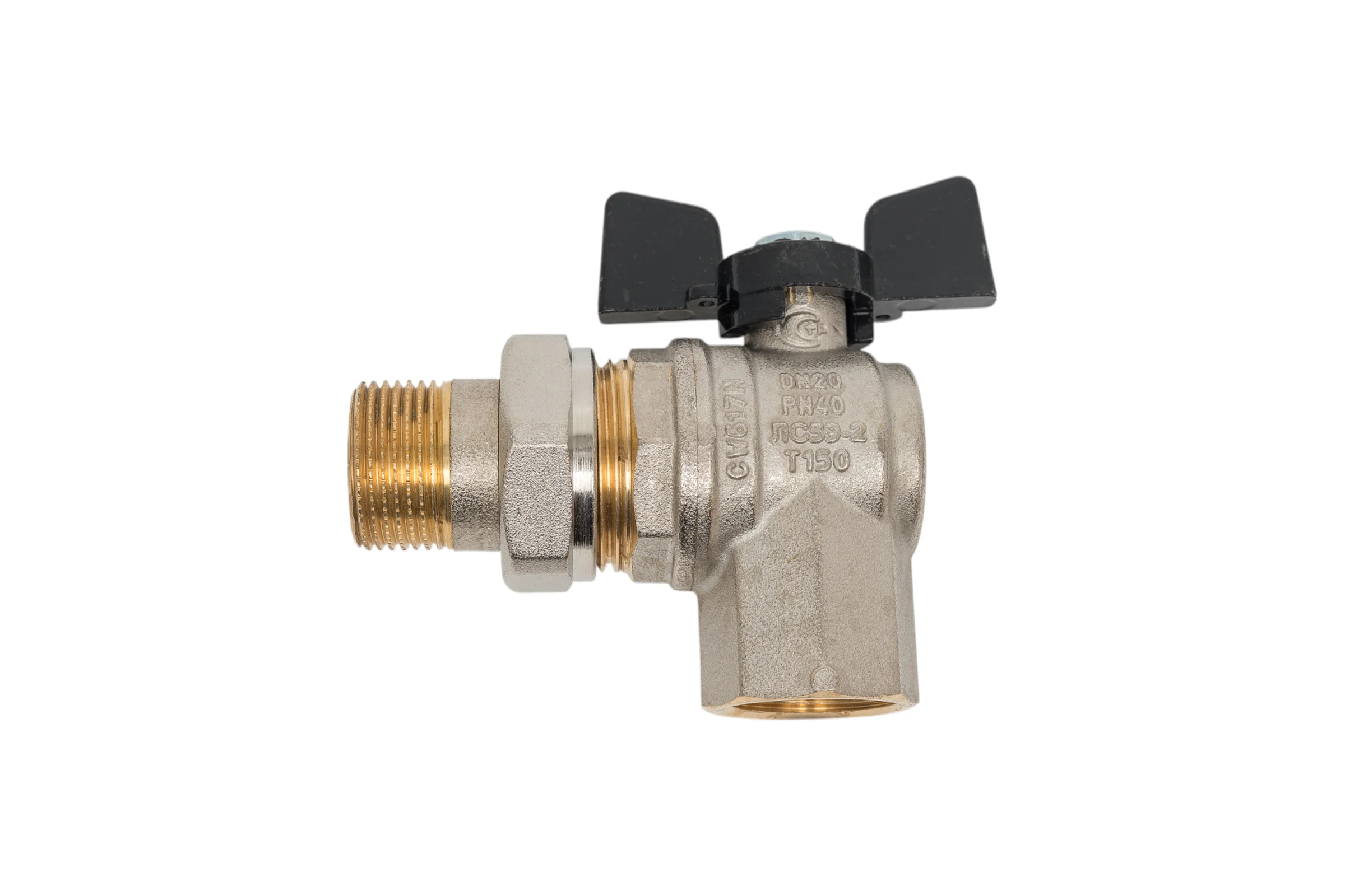 Угловой кран Американка Н/В Ду-20 /3/4" Бабочка черная Bugatti OREGON 05940005
