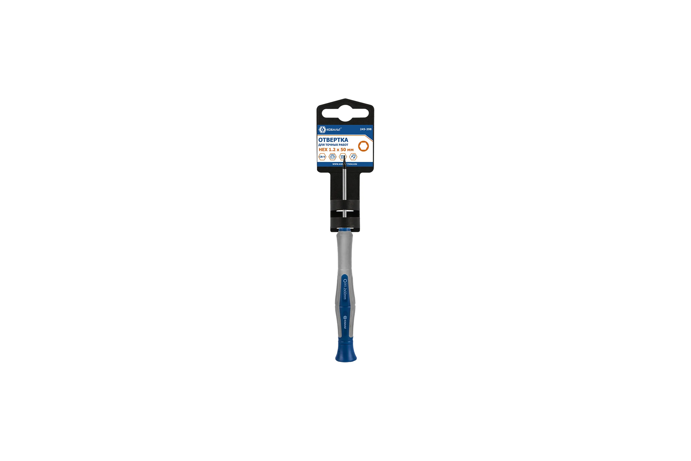 Отвертка для точных работ HEX 1.2 х 50 мм CR-V,подвес КОБАЛЬТ Ultra Grip 245-398