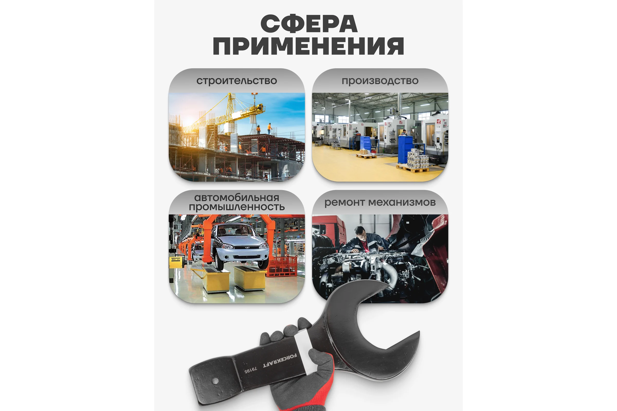 Ударный рожковый ключ Forcekraft односторонний, 95 мм FK-79195(26881)