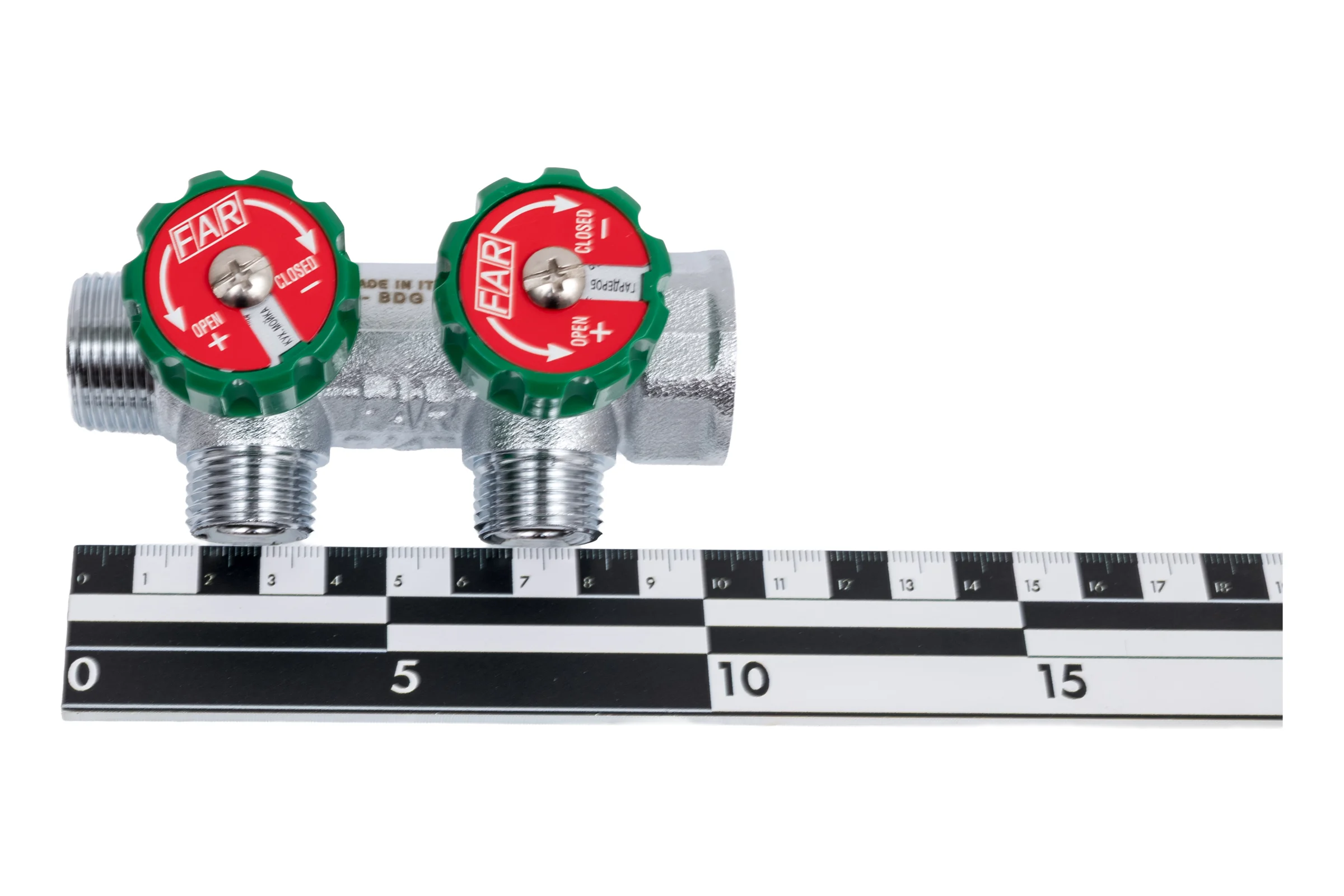 Регулирующий коллектор FAR 3/4" ВР-НР с 2 отв. 1/2" НР межосев. 45 мм FK 3821 3412