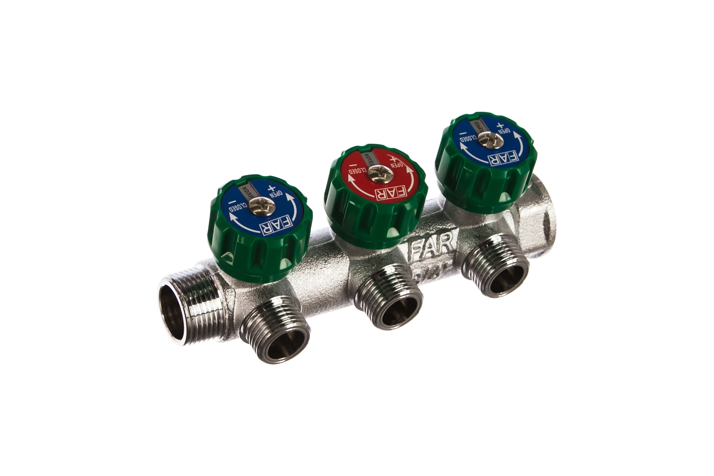 Регулирующий коллектор FAR 3/4" ВР-НР с 3 отв. 1/2" НР межосев. 45 мм, плск.упл FK 3822 3412TP