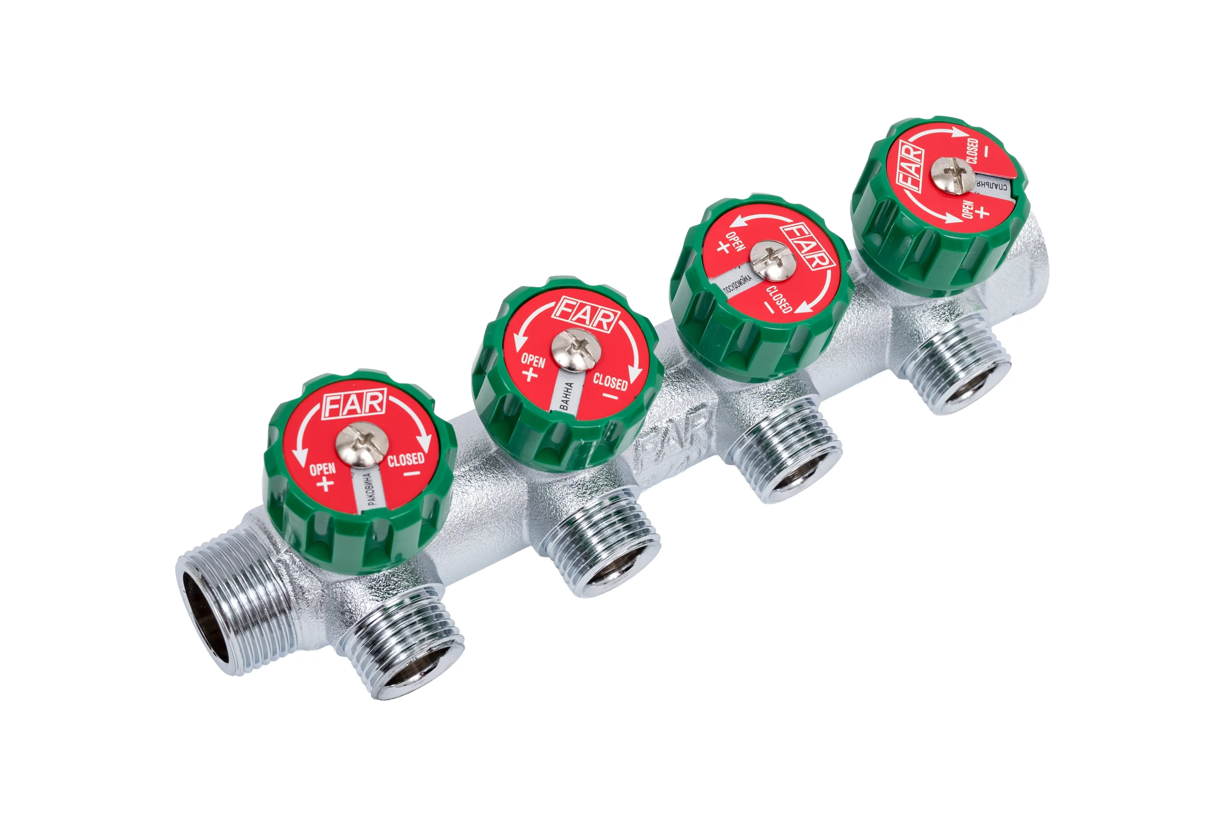 Регулирующий коллектор FAR 3/4" ВР-НР с 4 отв. 1/2" НР межосев. 45 мм FK 3824 3412