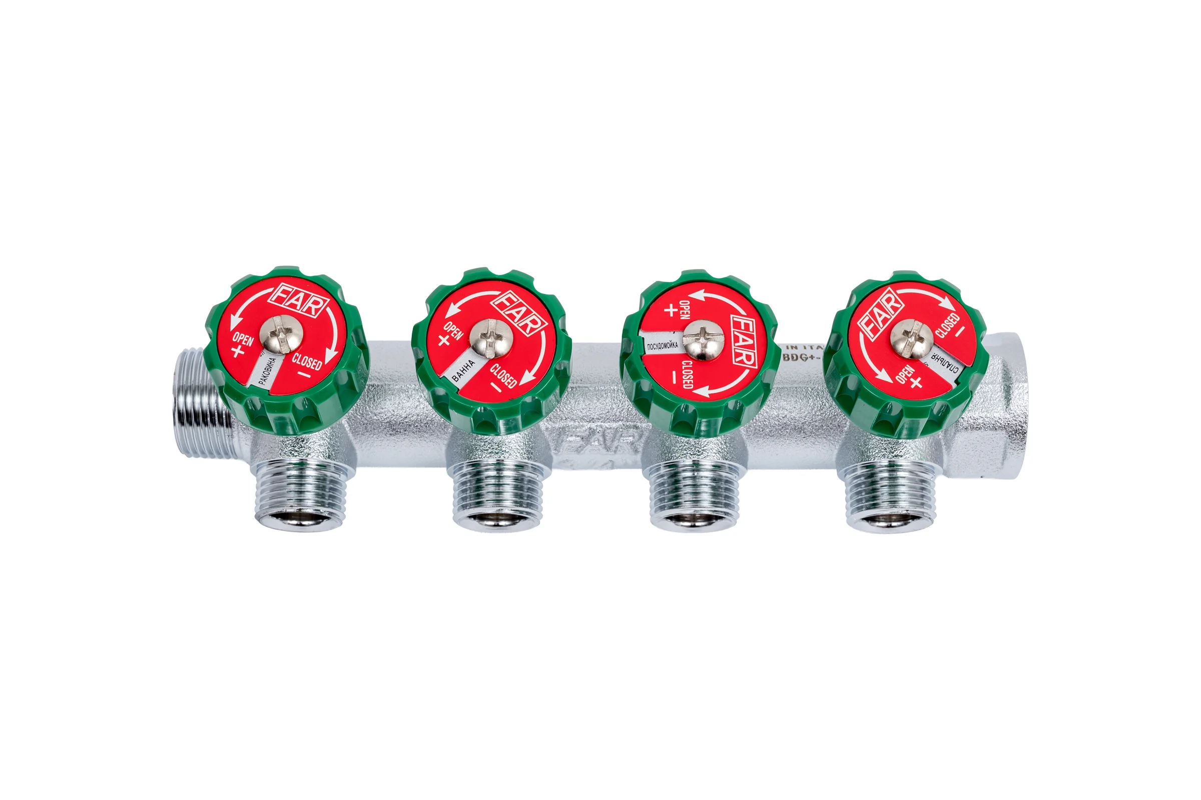 Регулирующий коллектор FAR 3/4" ВР-НР с 4 отв. 1/2" НР межосев. 45 мм FK 3824 3412