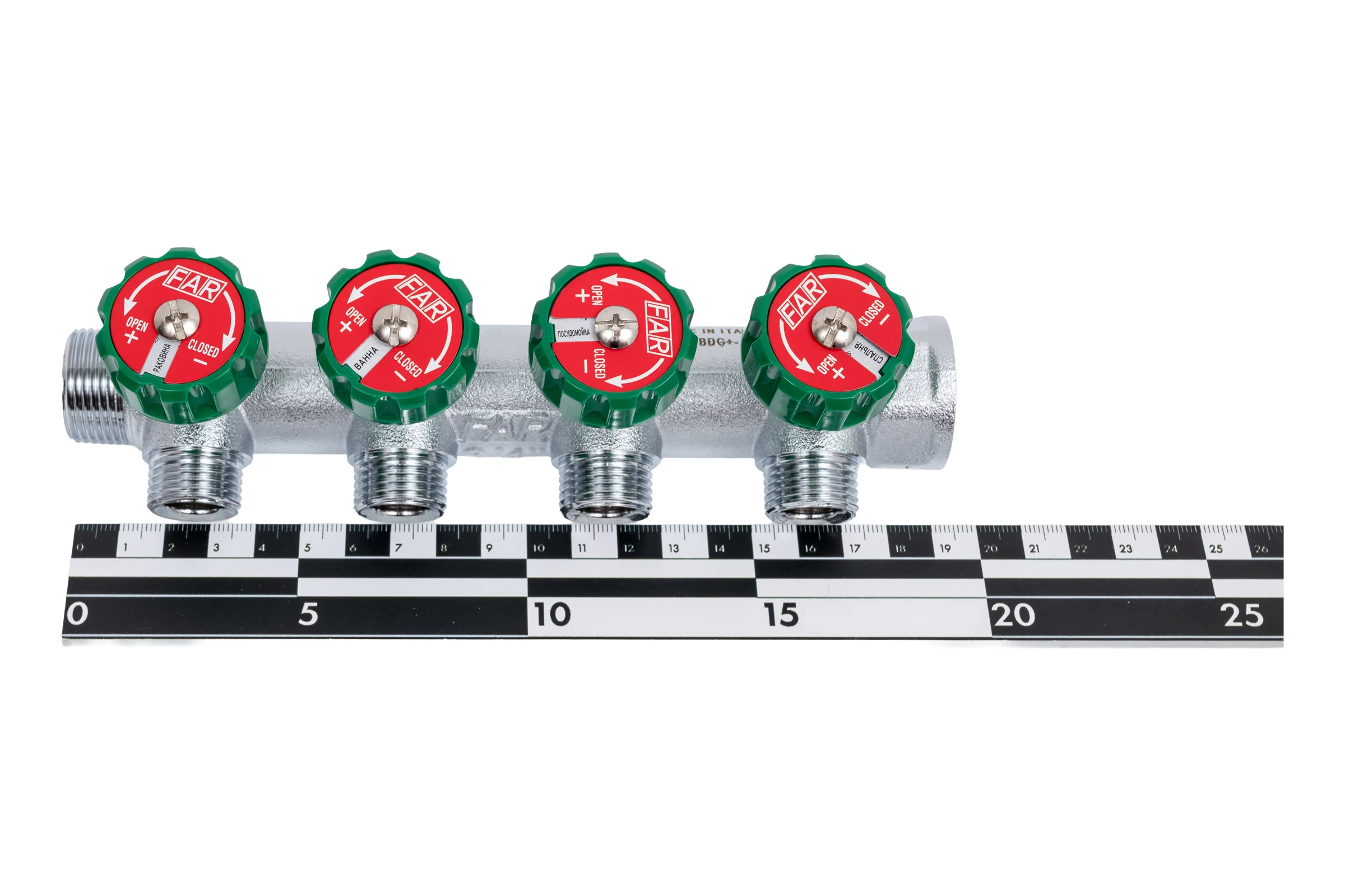 Регулирующий коллектор FAR 3/4" ВР-НР с 4 отв. 1/2" НР межосев. 45 мм FK 3824 3412
