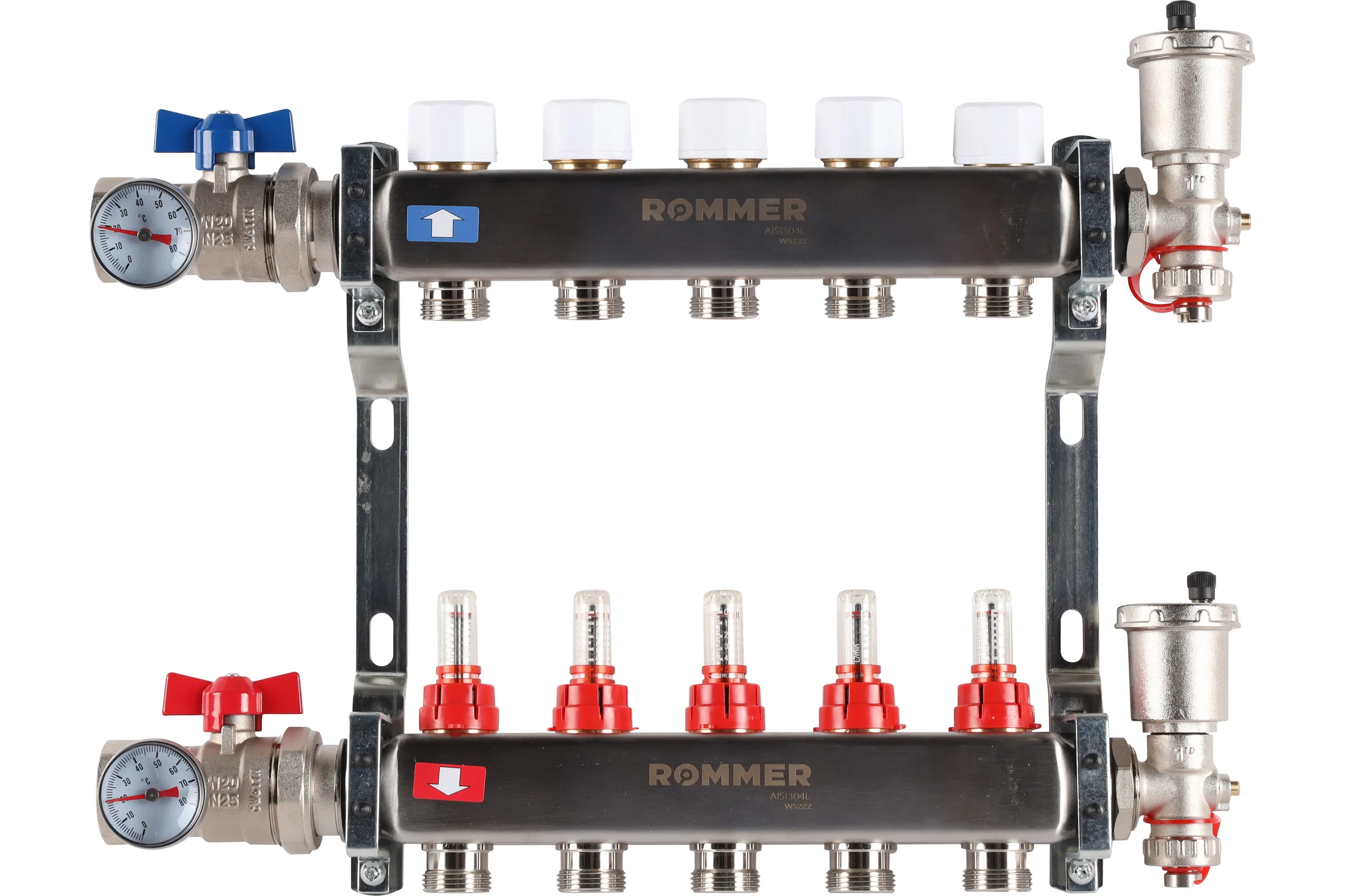 Коллектор из нержавеющей стали ROMMER в сборе, с расходомерами, 5 выходов Rms-1210-000005 RG0091LAMEV7UQ