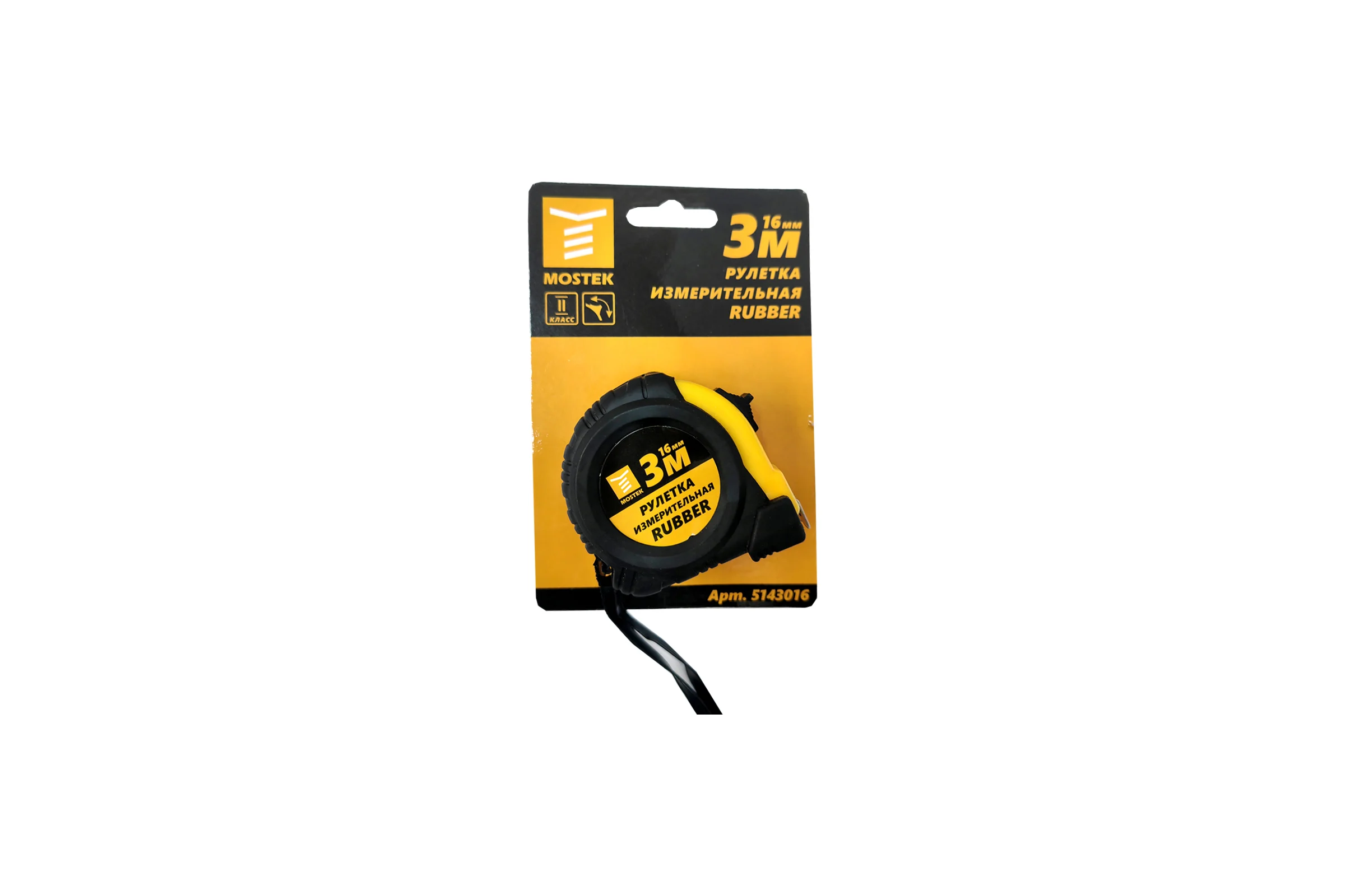 Измерительная рулетка MosTek Rubber 3 м, 16 мм, обрезиненная, с фиксатором 5143016