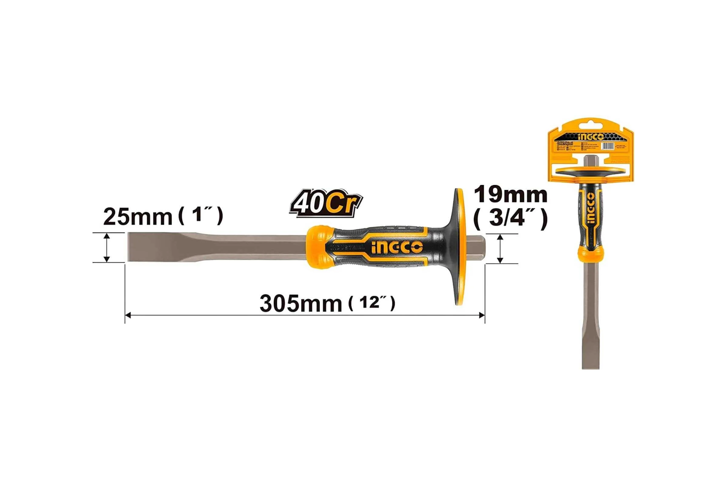 Зубило с протектором INGCO INDUSTRIAL 25x19x305 мм HCCL852519