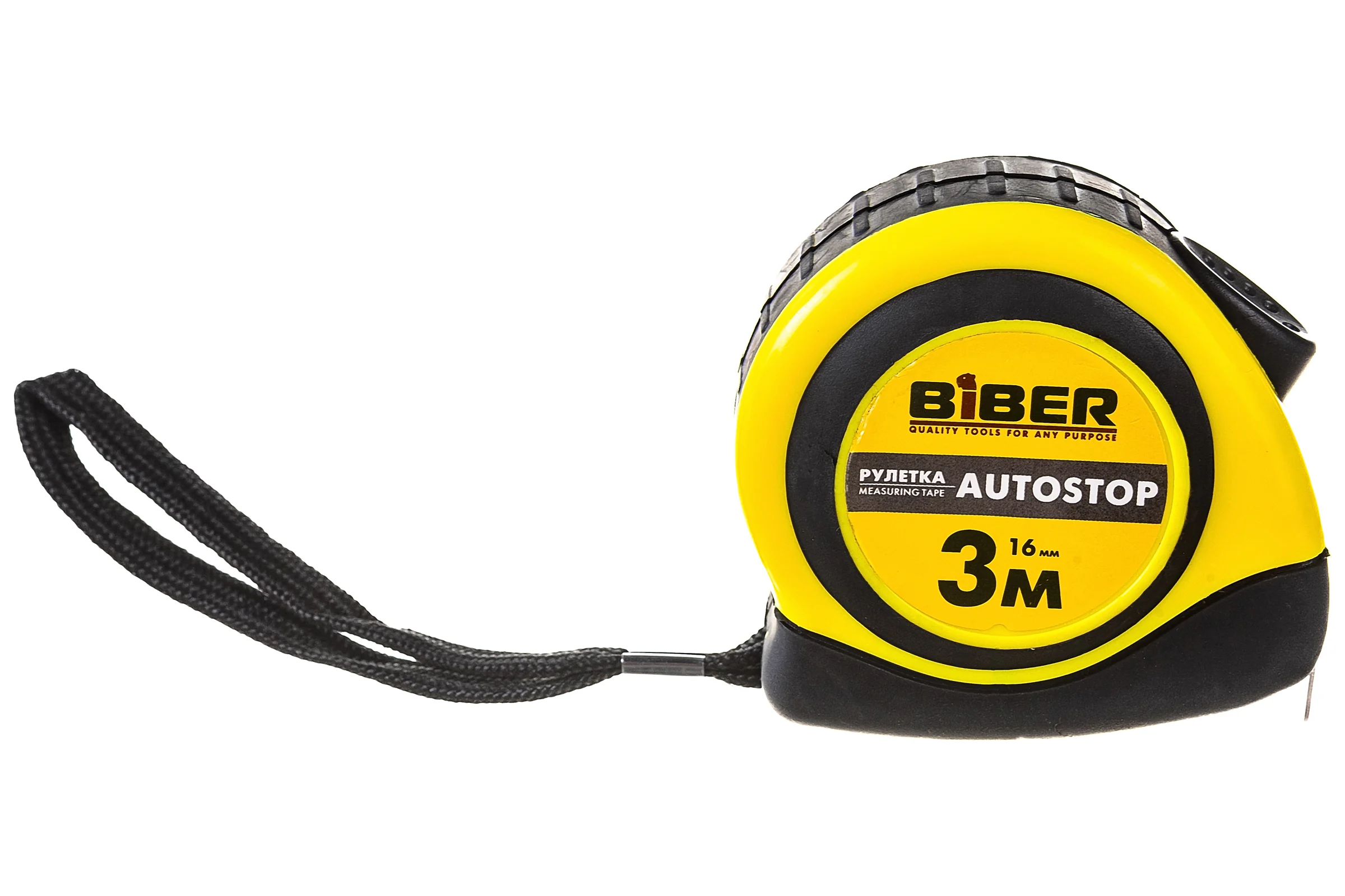 Рулетка (обрезиненный корпус, 3 м х 16 мм) Biber AUTOSTOP 40071 тов-173001