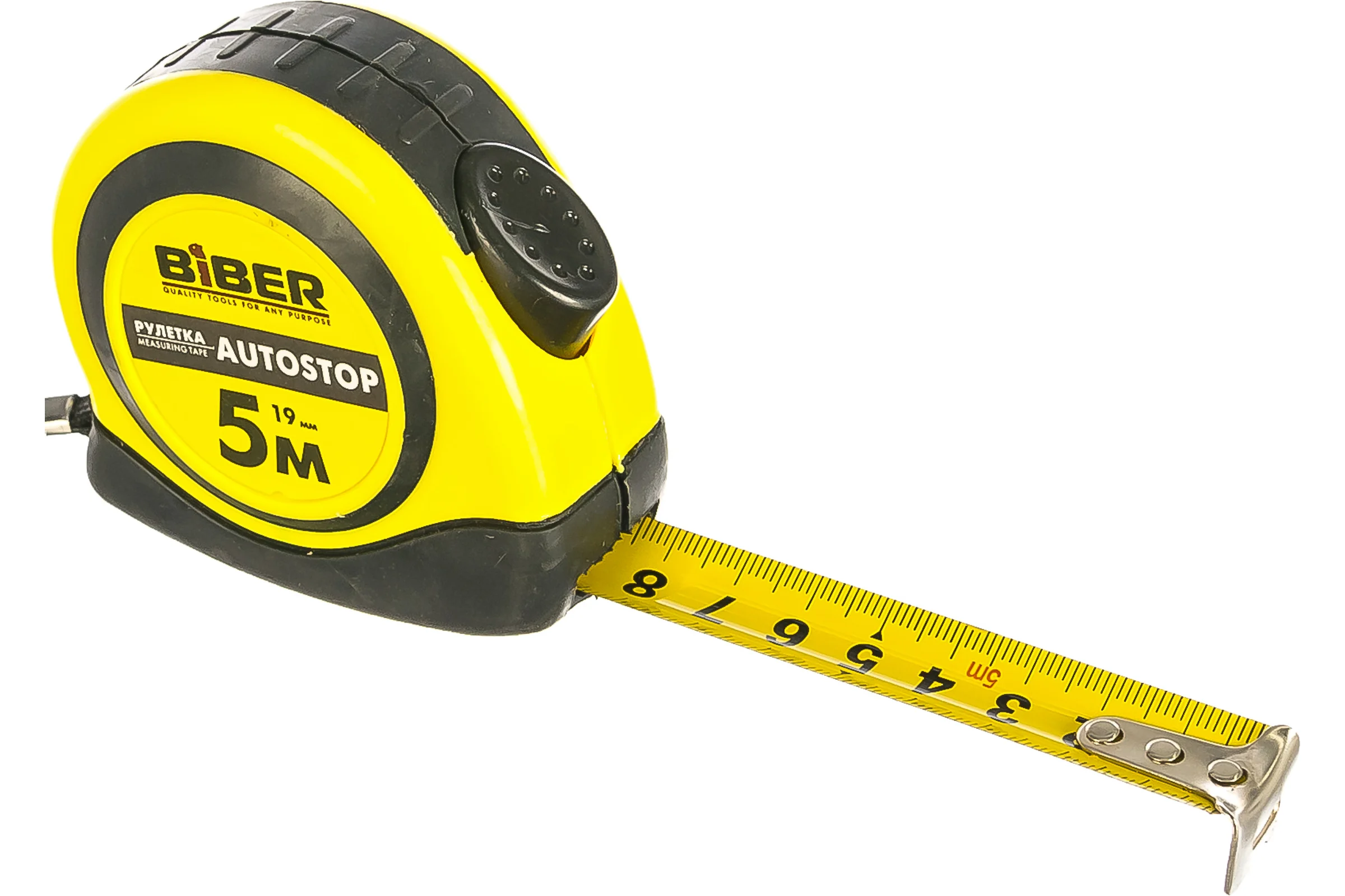 Рулетка (обрезиненный корпус, 5 м х 19 мм) Biber AUTOSTOP 40072 тов-173002