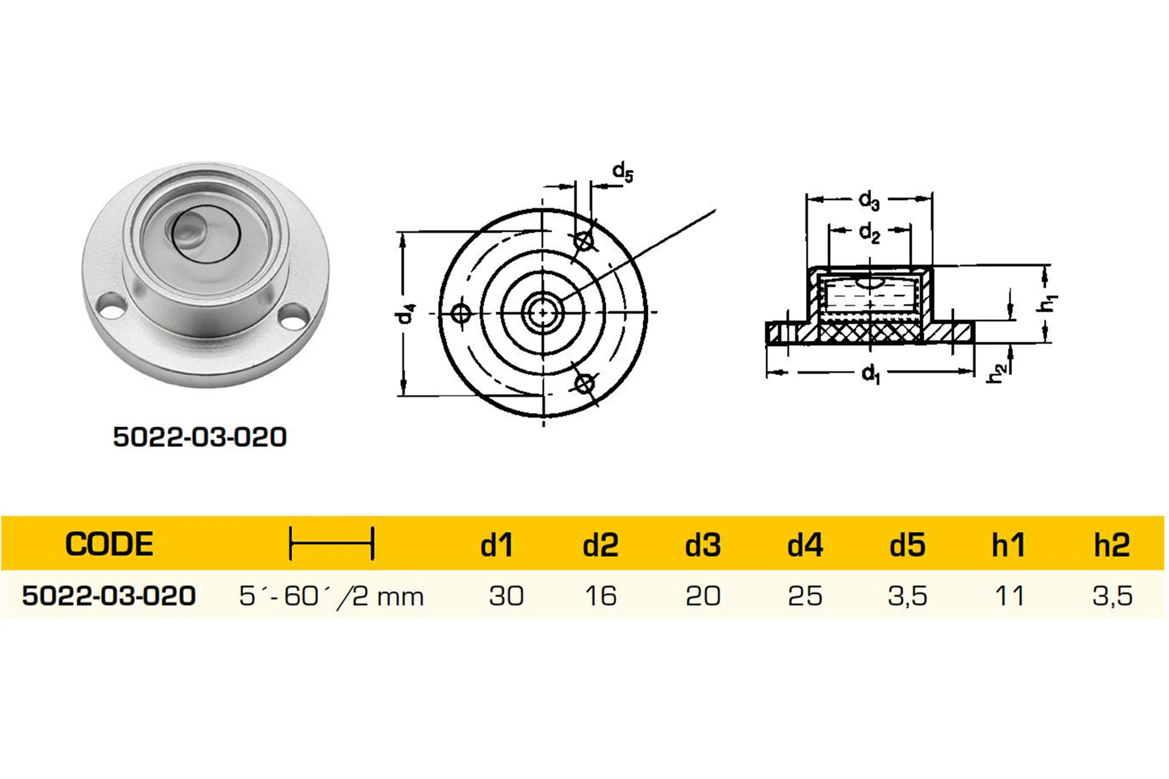 Уровень Kinex (K-MET) поверхностный круглый 30/20x11мм 5022-03-020