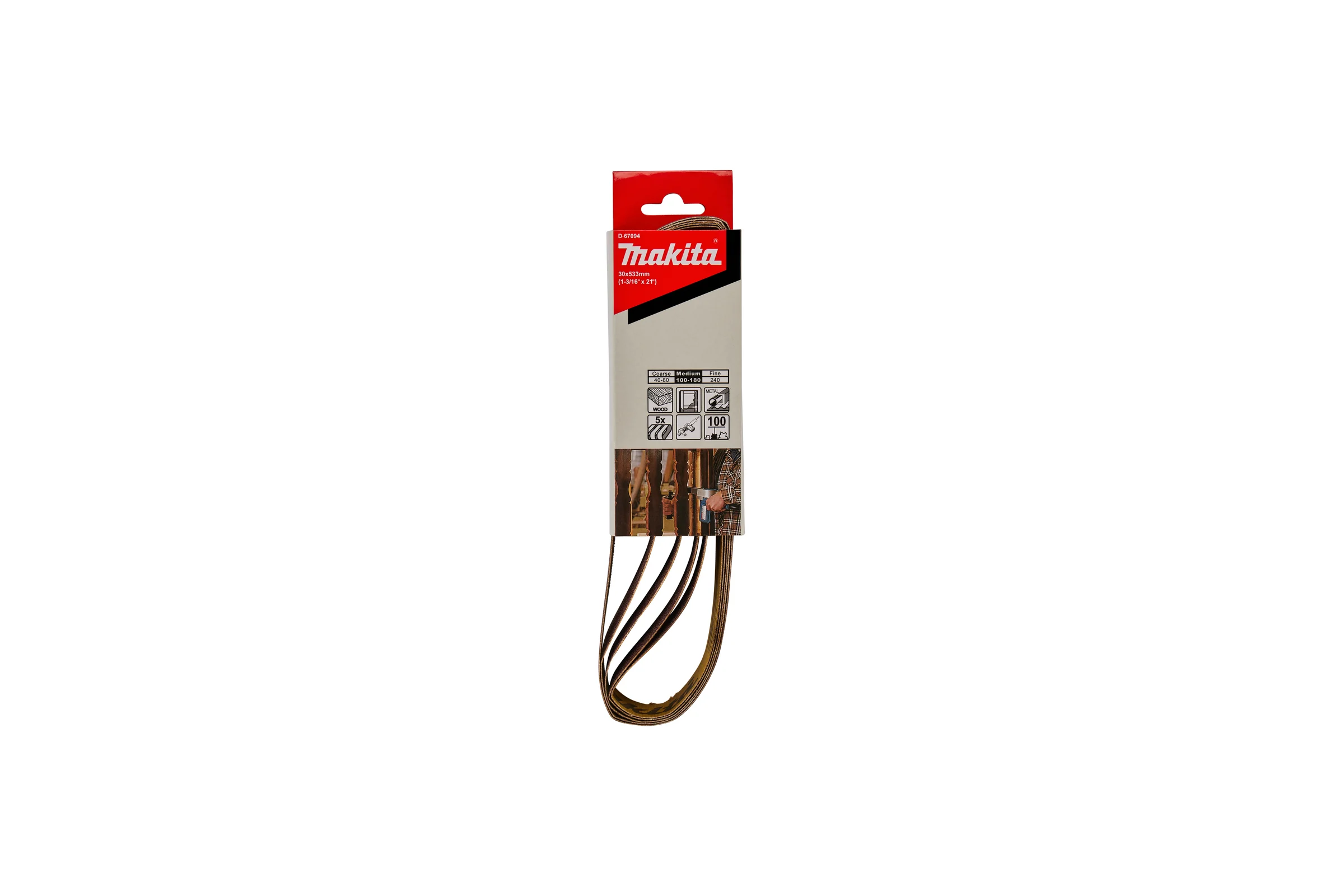 Лента шлифовальная 30x533 мм, A100, 5 шт, Medium Makita D-67094