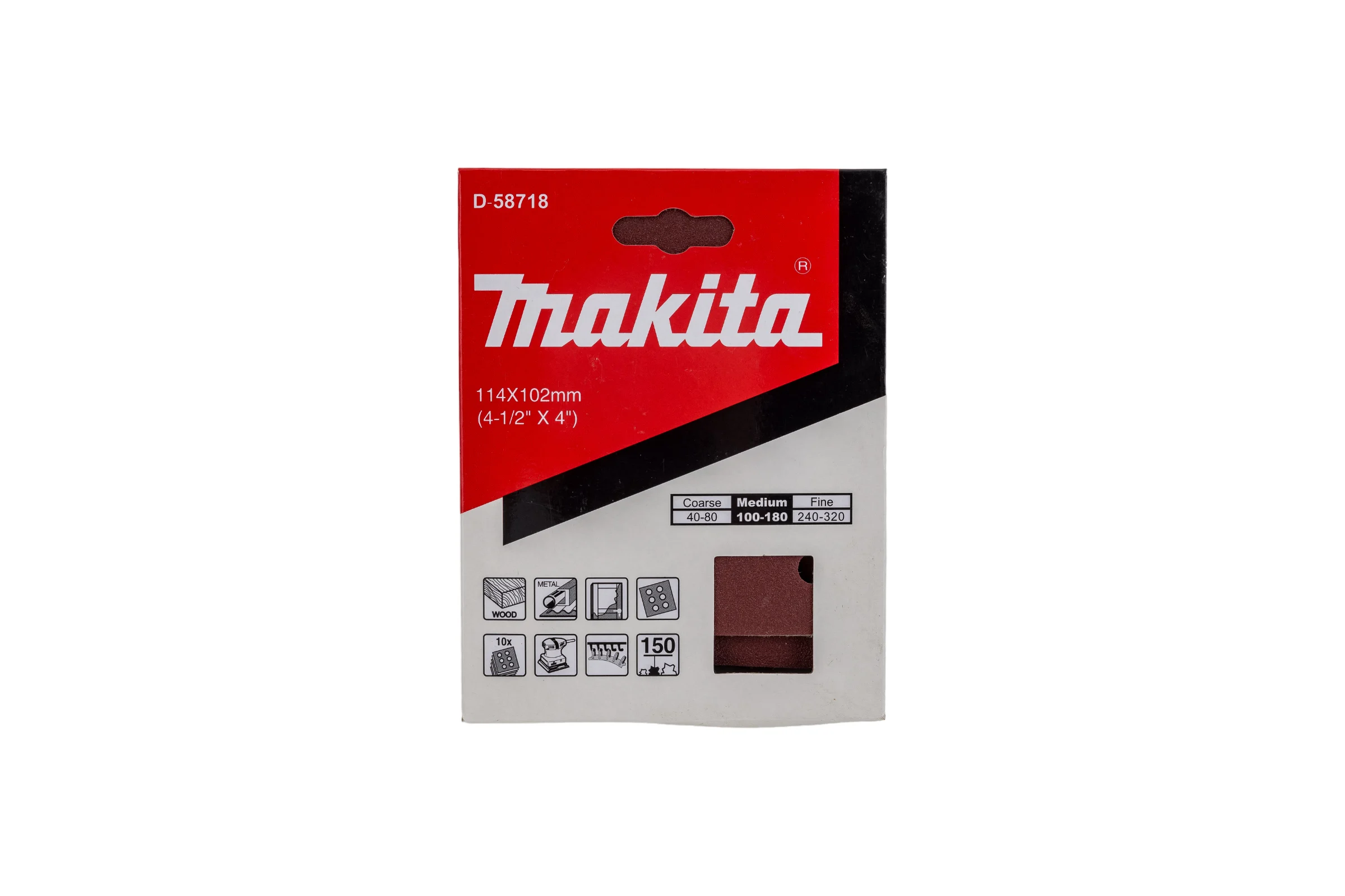 Бумага шлифовальная на липучке 114x102 мм, A150, 10 шт Makita D-58718