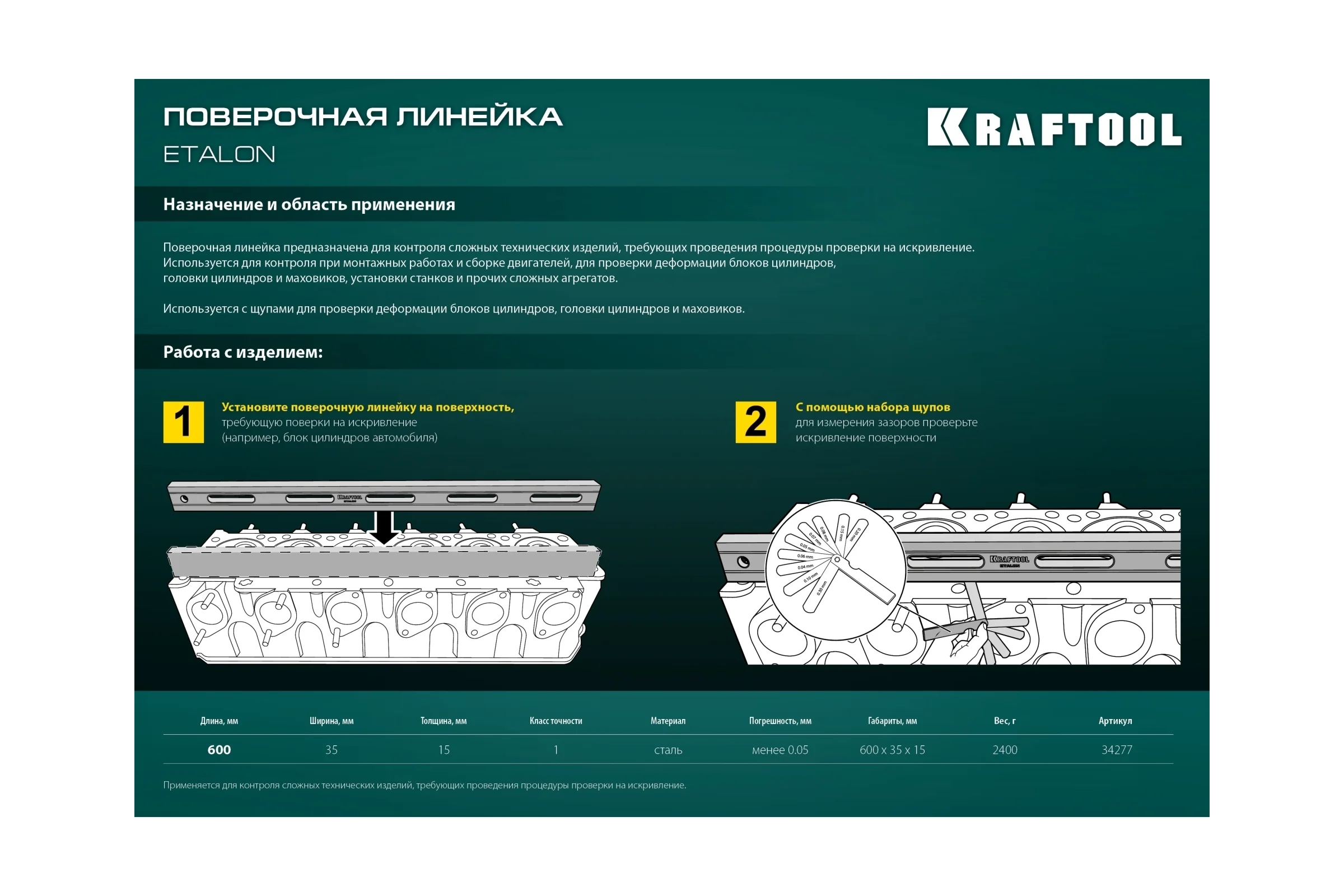 Поверочная линейка KRAFTOOL Etalon 600x36x16 мм 34277