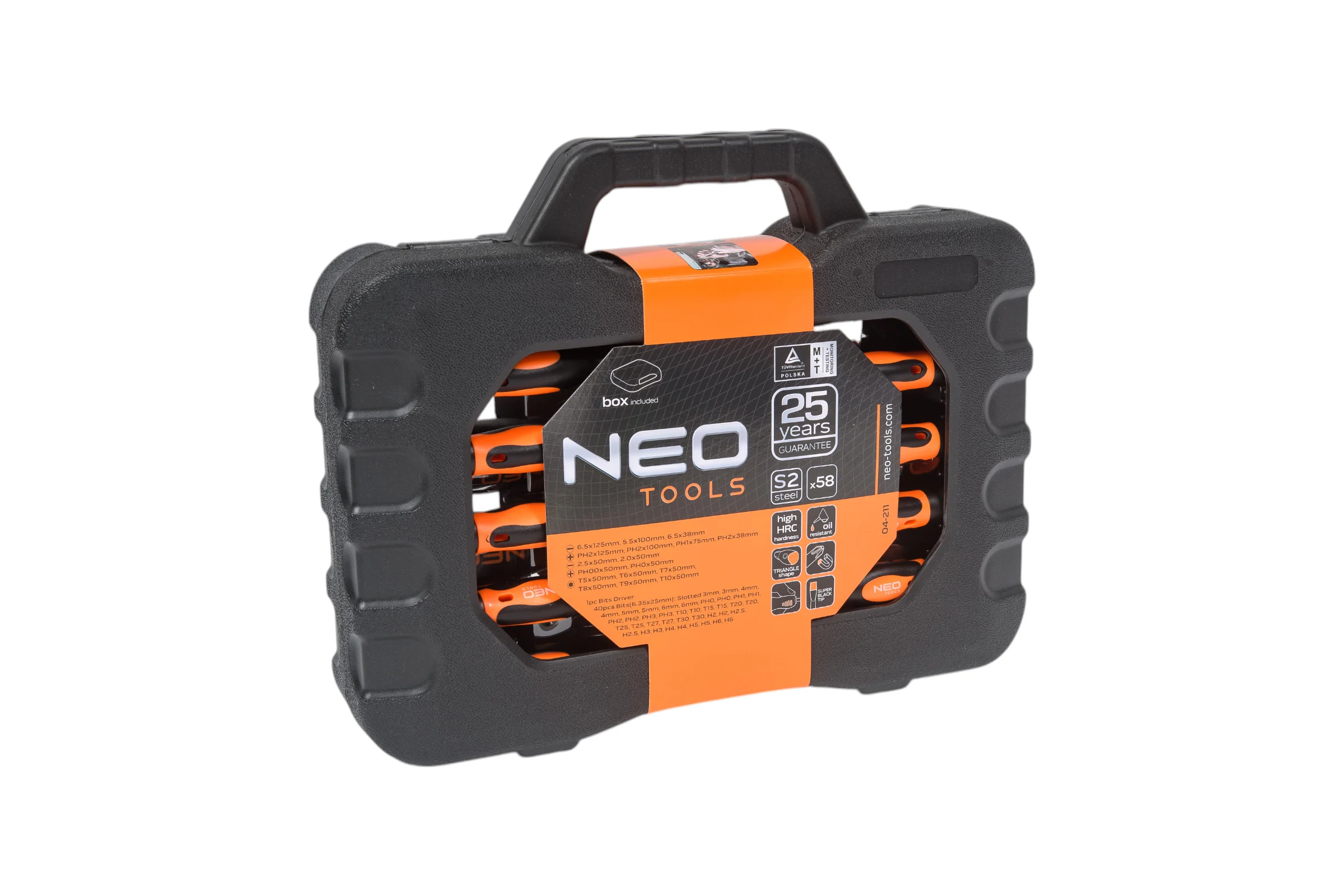 Набор отверток и насадок 58 штук NEO Tools сталь S2, Torx( T) PH SL  04-211
