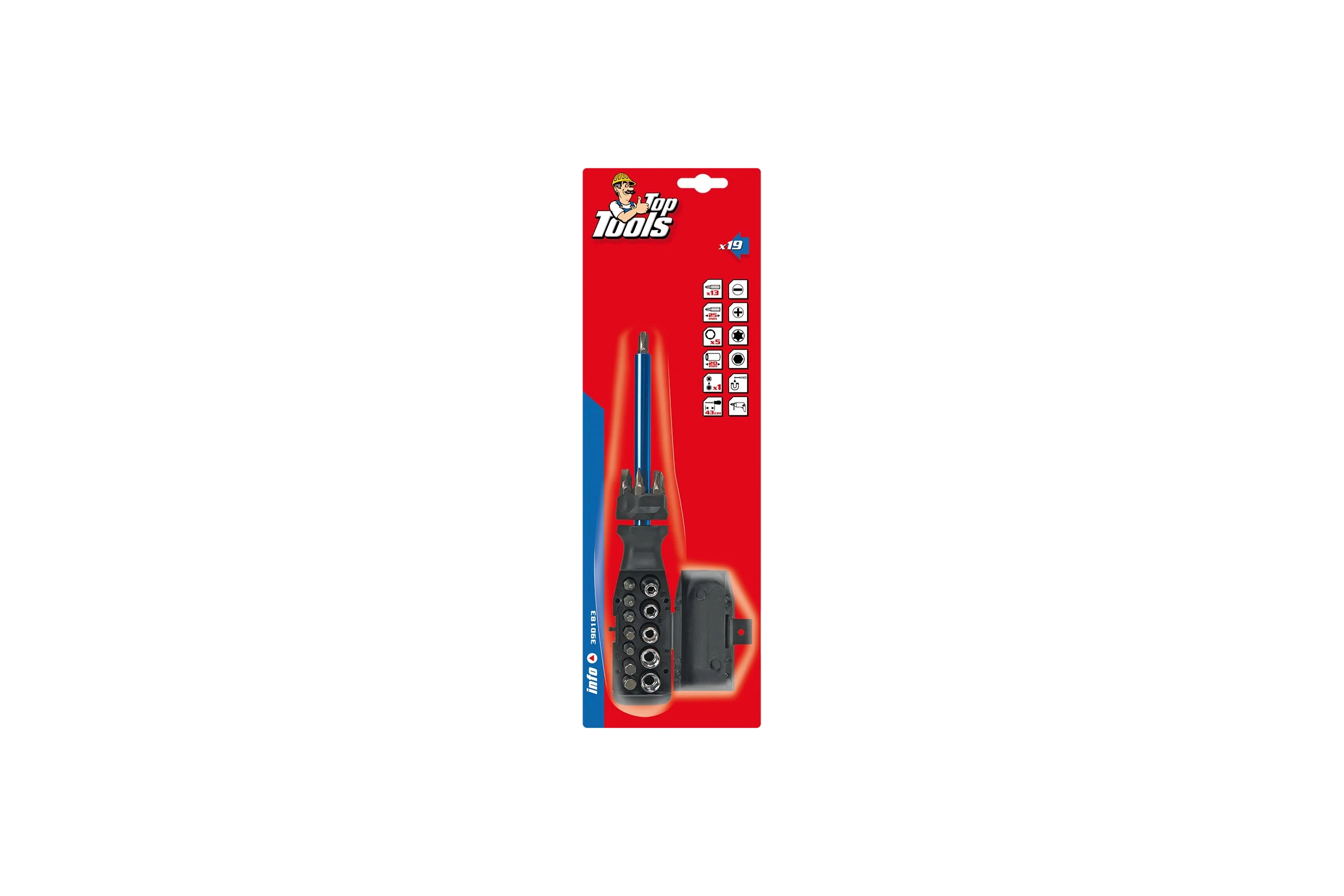 Отвертка с длинным стержнем и насадками Top Tools 20шт. 39D183