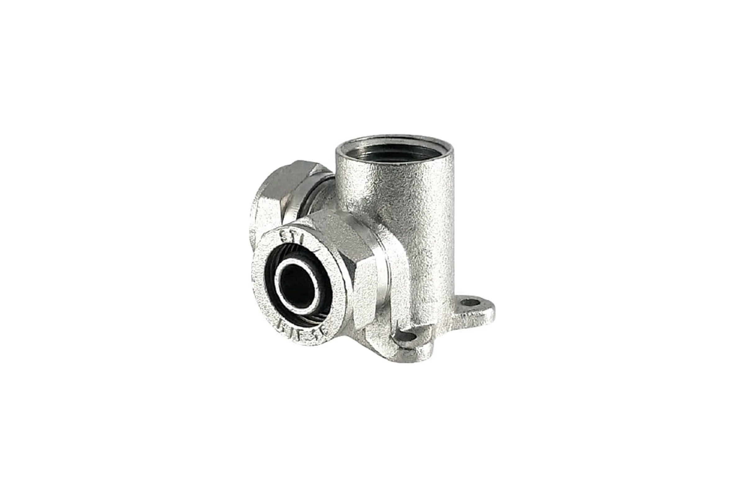 Тройник обжимной латунный STI ду16x1/2″х16 ру25, внутренняя резьба, с креплением D190-00027
