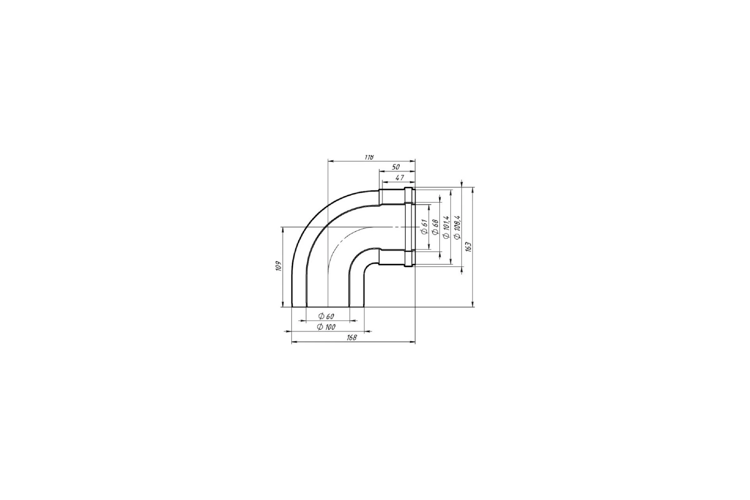 Колено коаксиальное 60x100-90 FT Group 772321