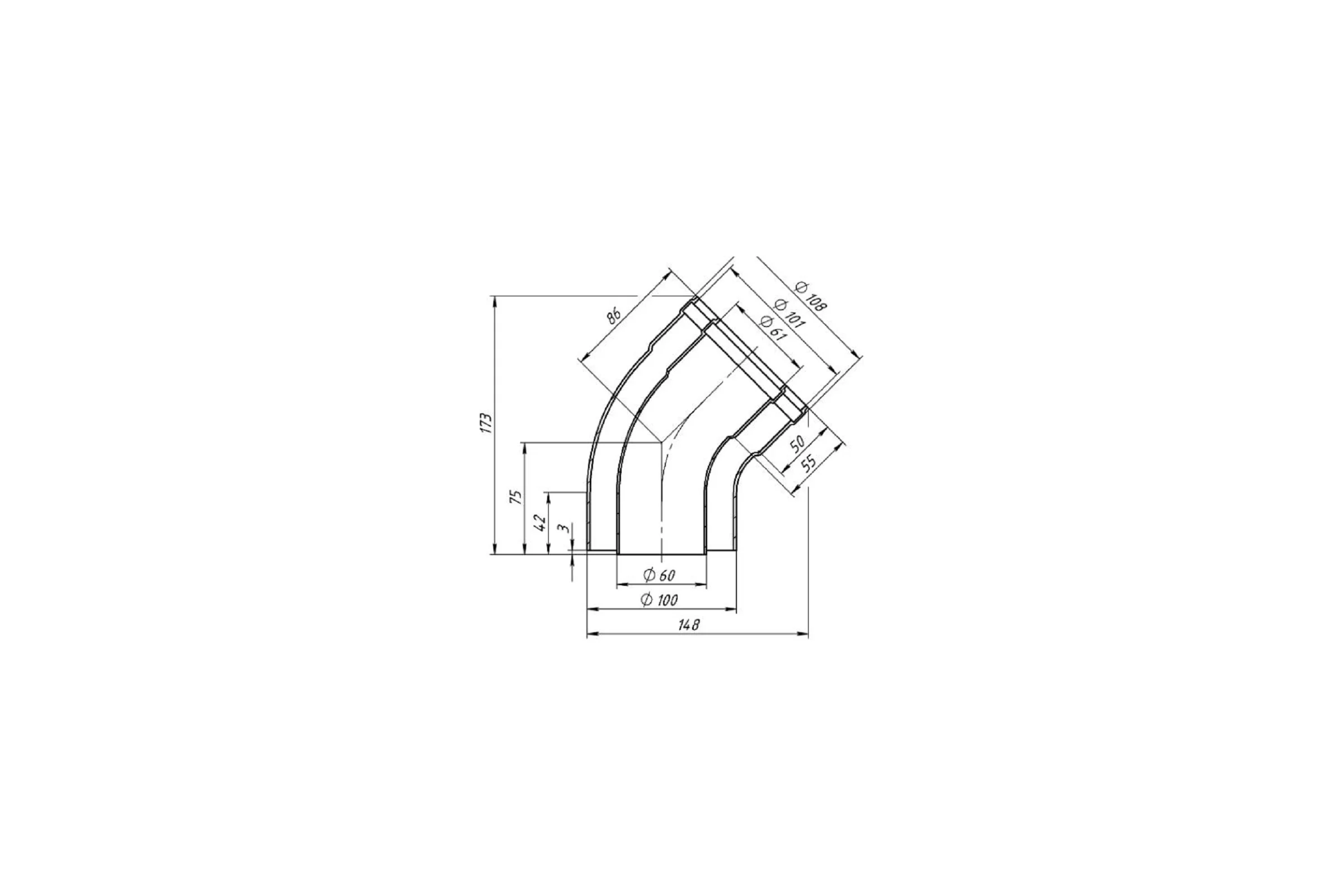 Колено коаксиальное 60x100-45 FT Group 772322