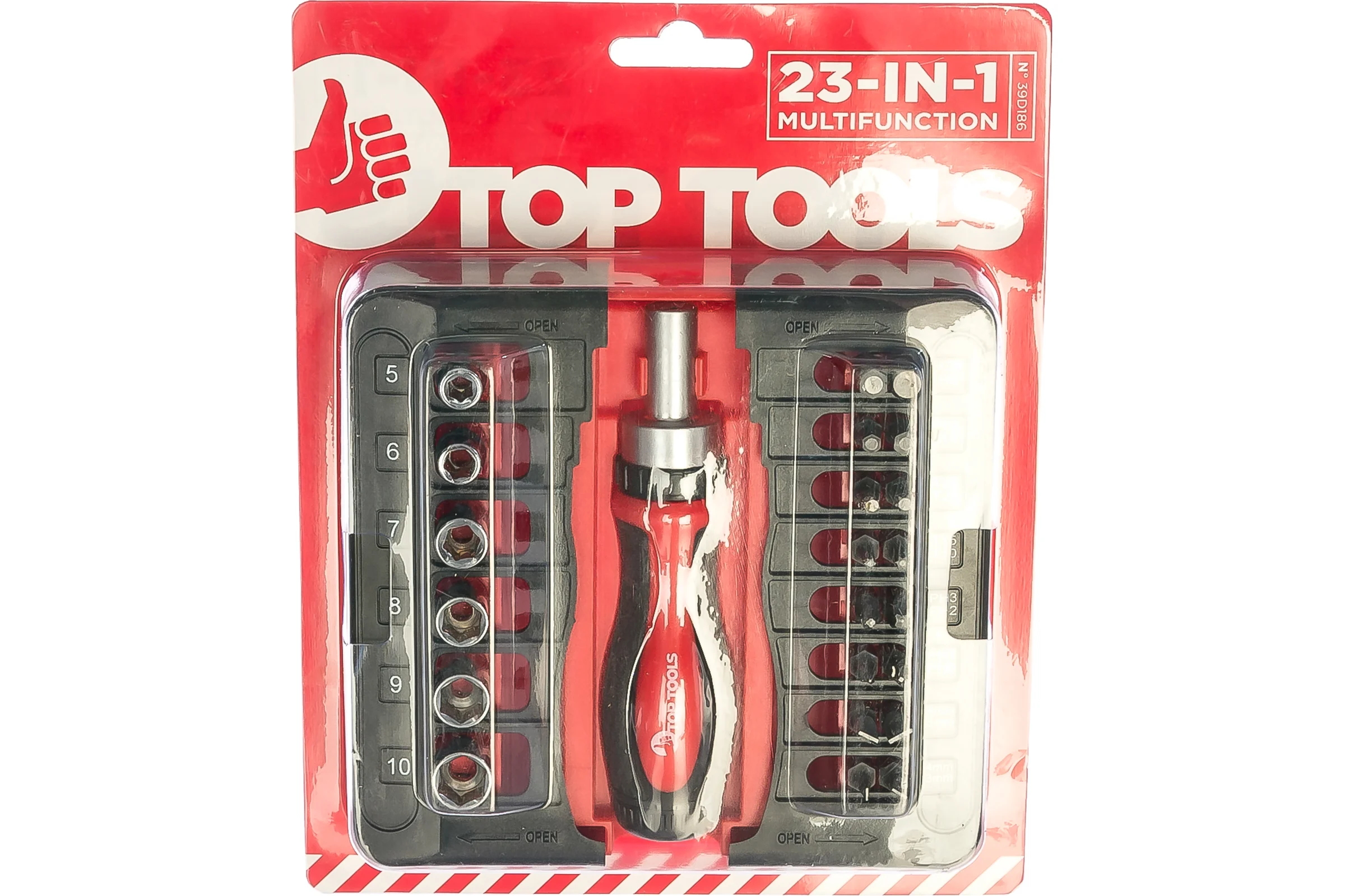 Сменные наконечники и торцевые головки с держателем, 23 шт. Top Tools 39D186