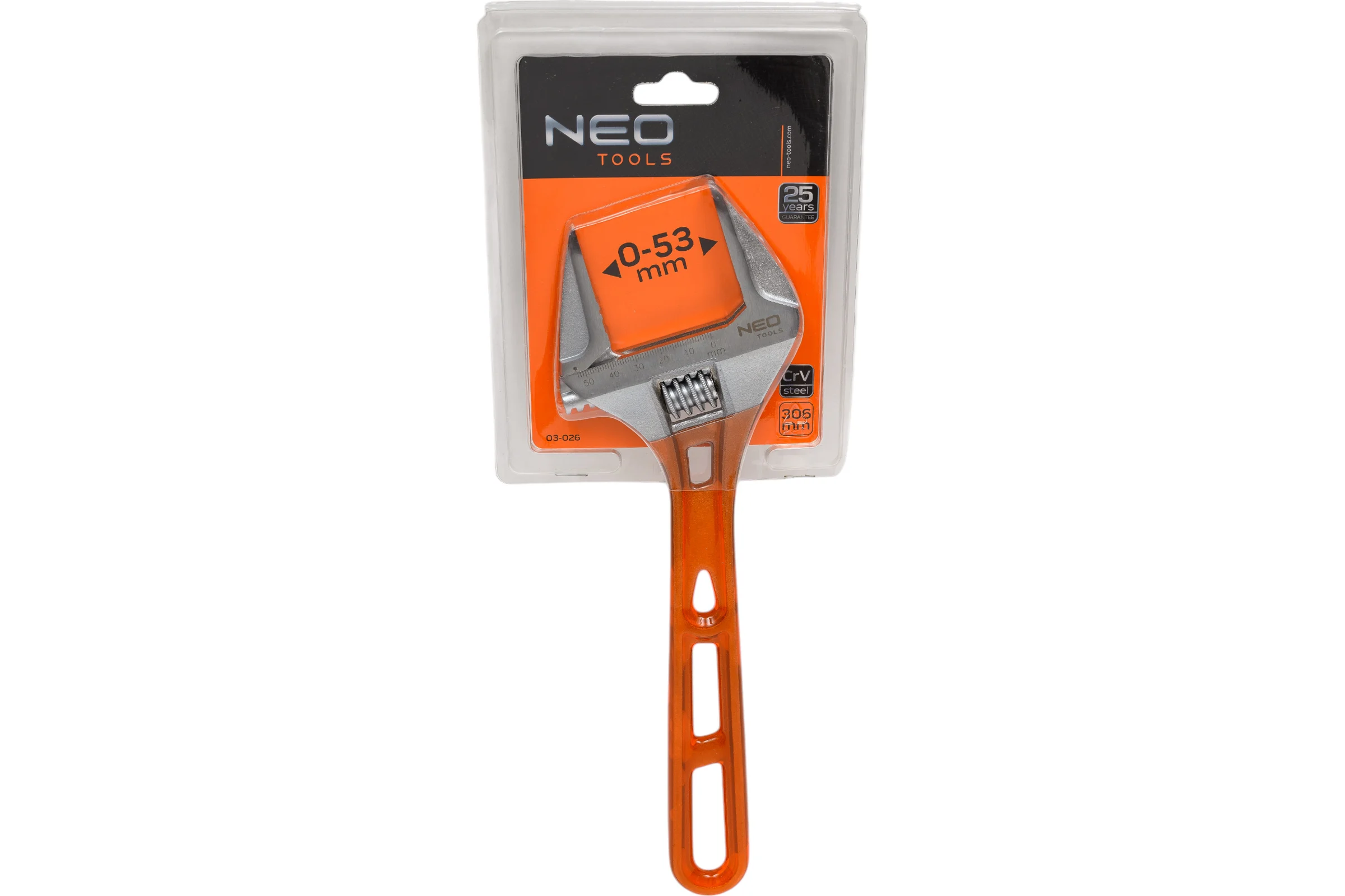Разводной ключ 306 мм, рабочий диапазон 0-53 мм NEO Tools 03-026