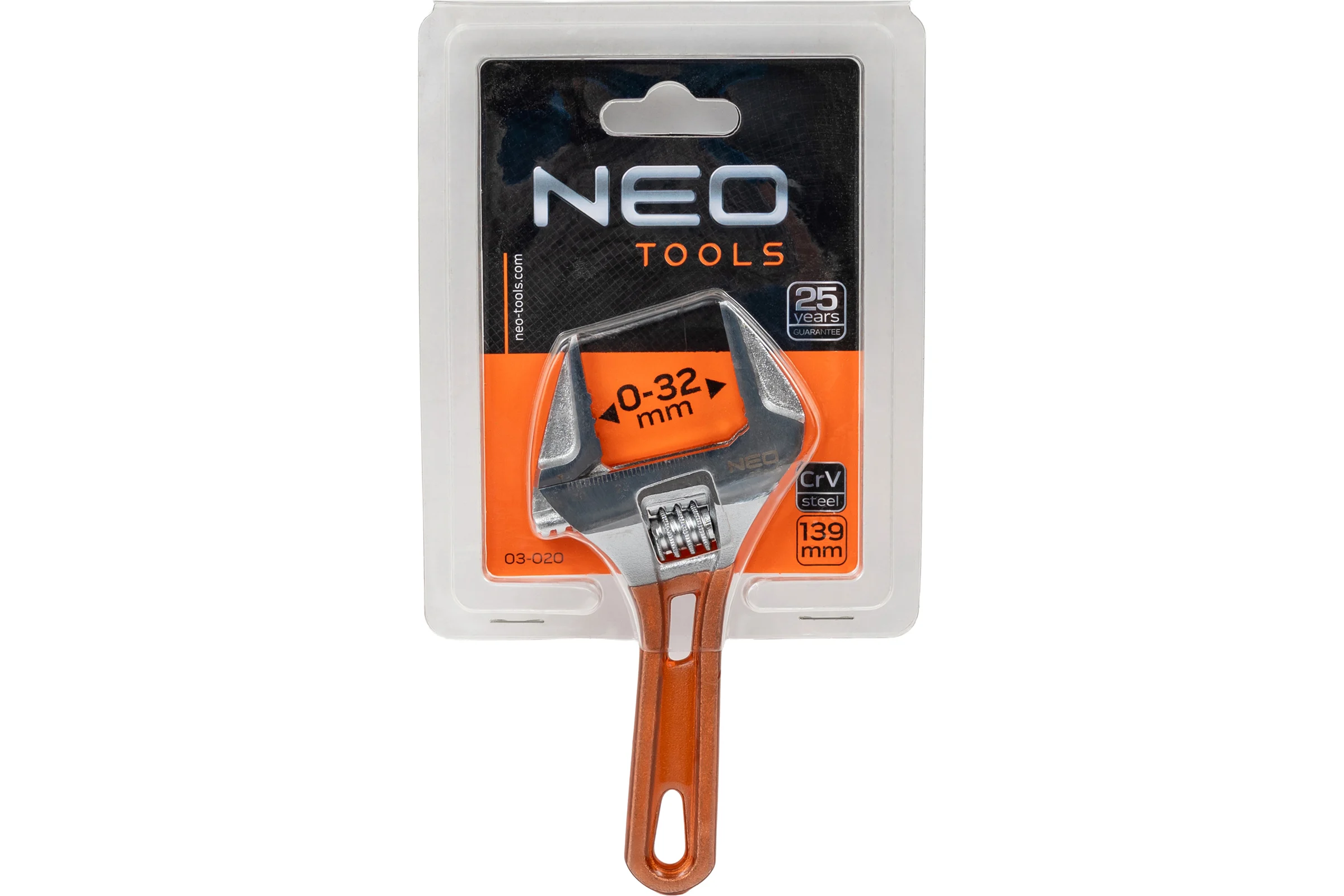 Разводной ключ короткий 139 мм, рабочий диапазон 0-32 мм NEO Tools 03-020