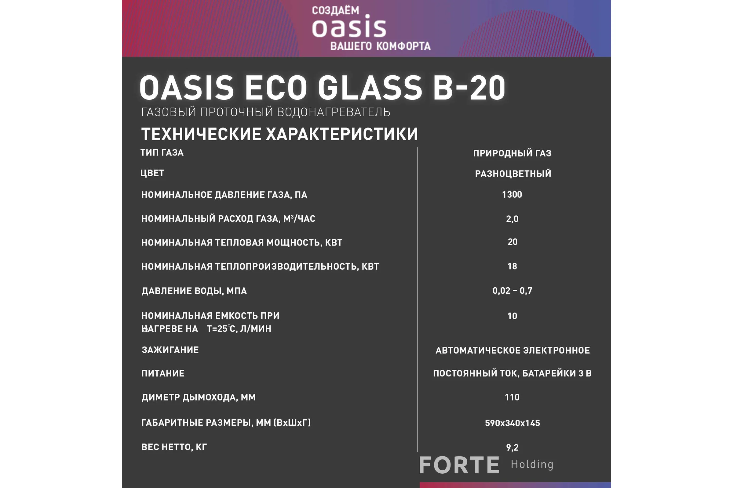 Газовый проточный водонагреватель OASIS Eco B-20 4670004377819